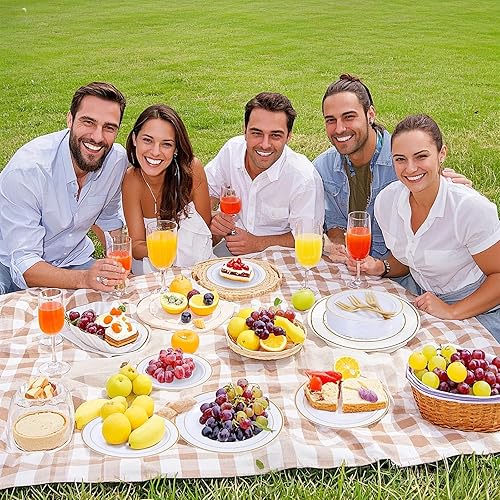 Miniatura 5 de WELLIFE 240 platos de postre de plástico dorado, platos de ensalada desechables de 6.5 pulgadas, platos blancos de primera calidad con bordes