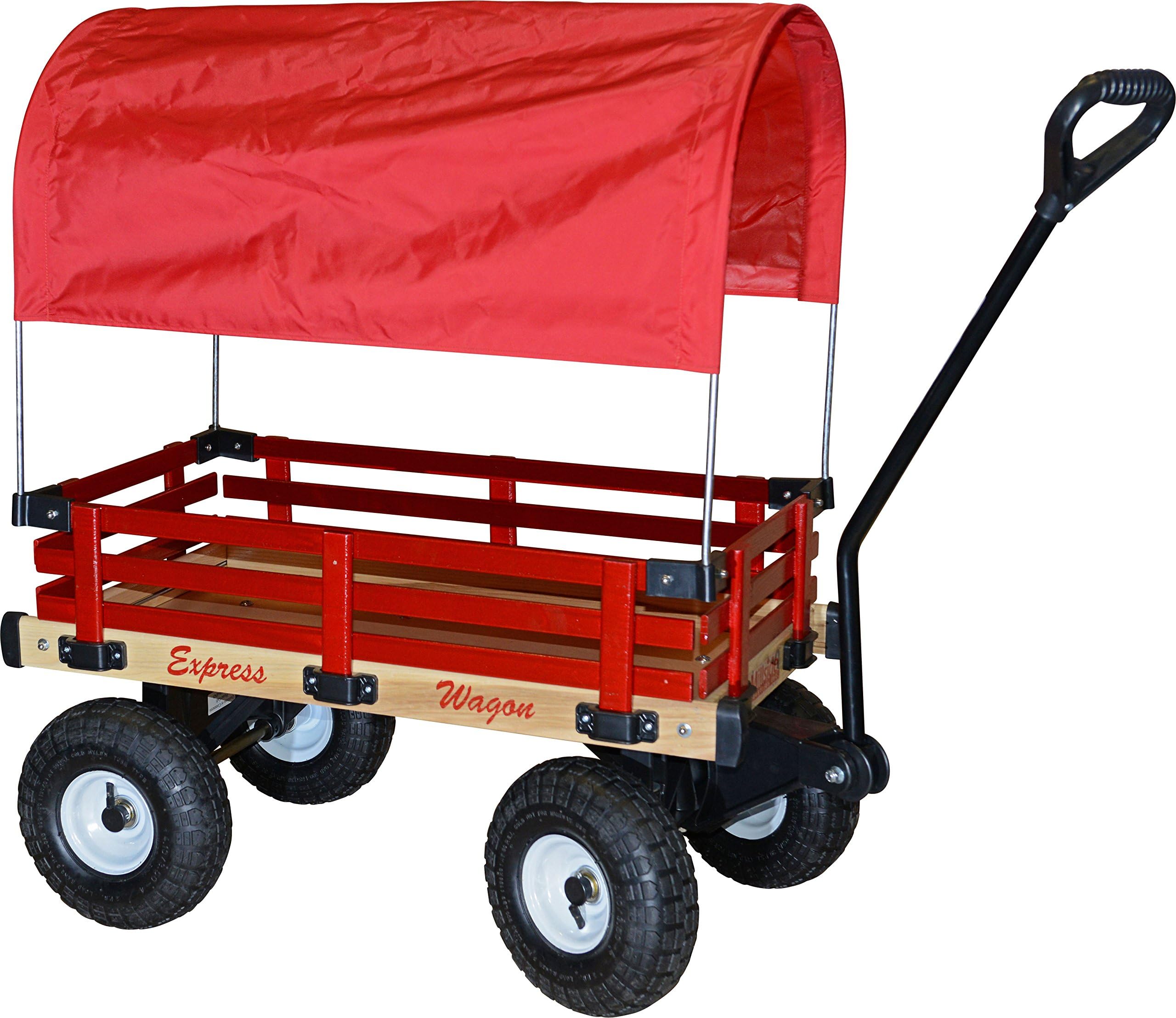 Millside Industries Wooden Express Wagon with Full Red Canopy, 16-Inch x 34-Inch