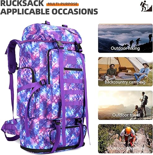Miniatura 2 de 100L camping senderismo militar táctico mochila escalada al aire libre bolsas de deporte para acampar, mochilero, Púrpura (Purple Camo), Mochilas
