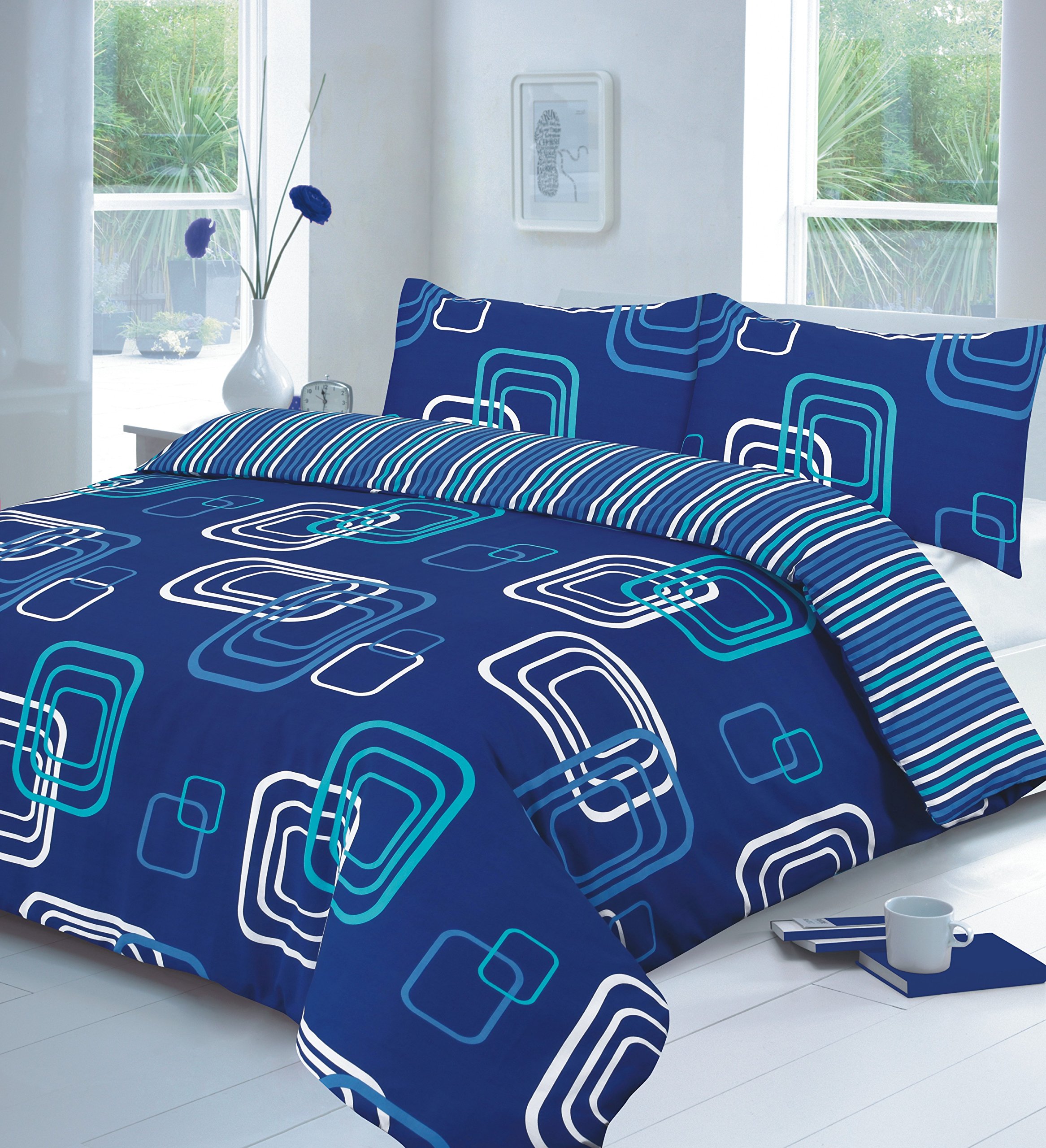 clicktostyle BLAKE BLUE COLOUR SUPER KING SIZE DUVET SET QUILT COVER PILLOW CASES BEDDING SET