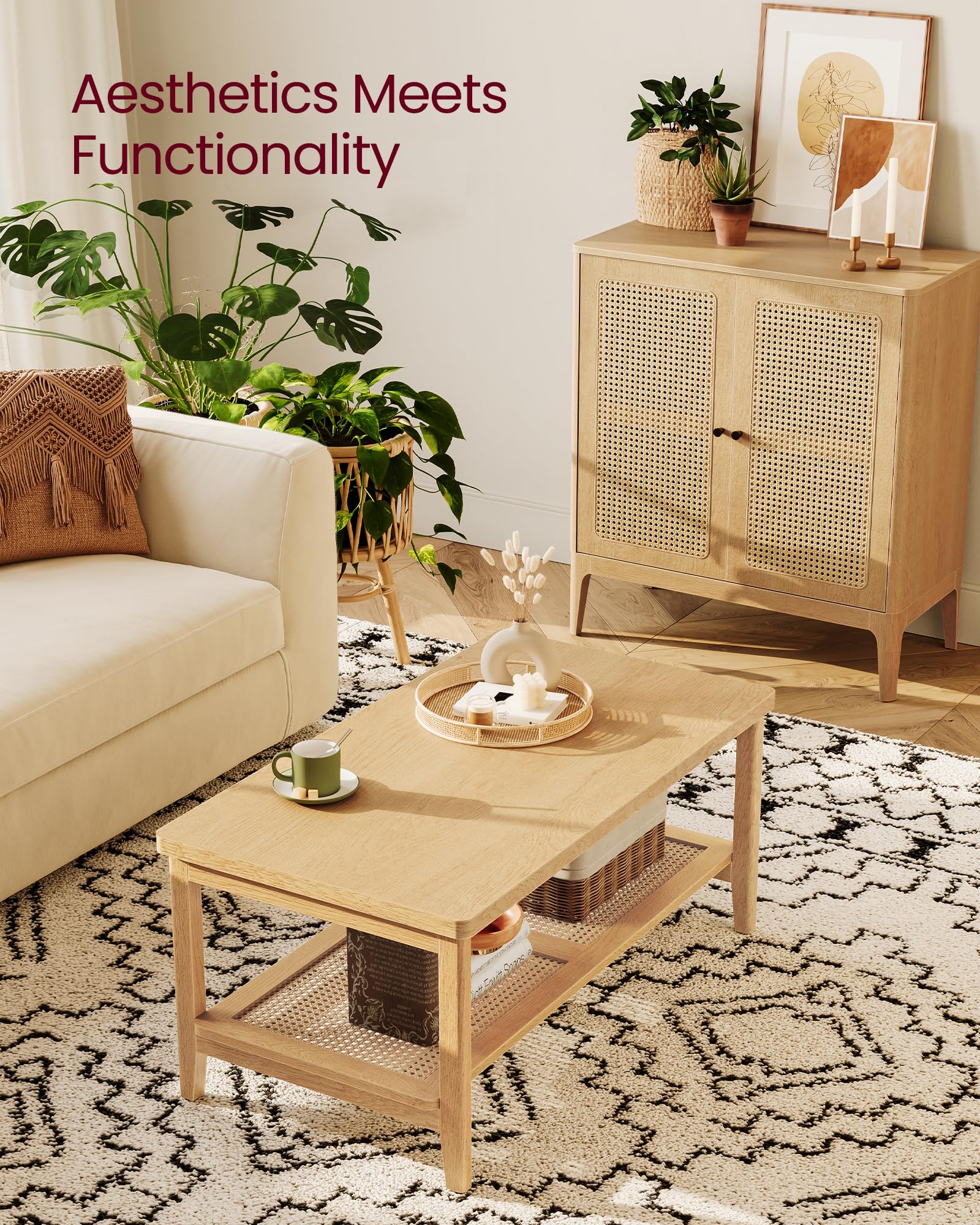 VASAGLE 2-Tier Coffee Table for Living Room, Rectangular Living
