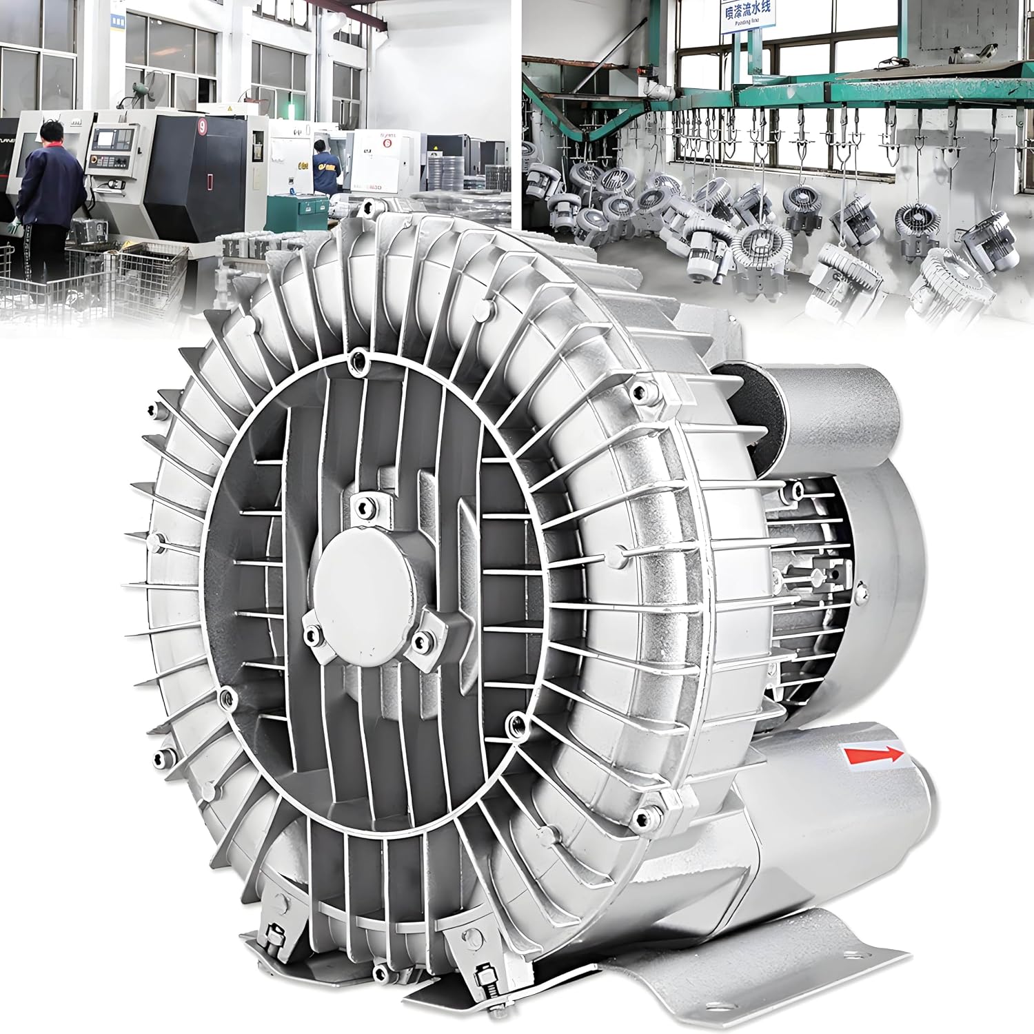 High-Pressure Regenerative Vortex Blower,Regenerative Blower Electric Air Pump, High Efficiency for Air Blowing or Suction, Centrifugal Blower for Fish Tank and Industrial Use，（250W/9.5KPa/4
