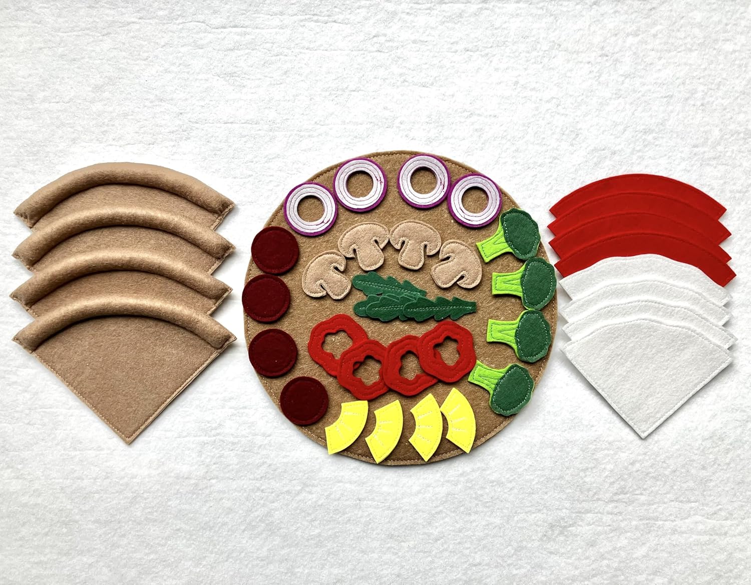 Pizza Set with Toppings - Handmade Educational Montessori Kitchen Toys for Toddlers Ages 2-6 and Older Children - Pretend Cooking Dramatic Play