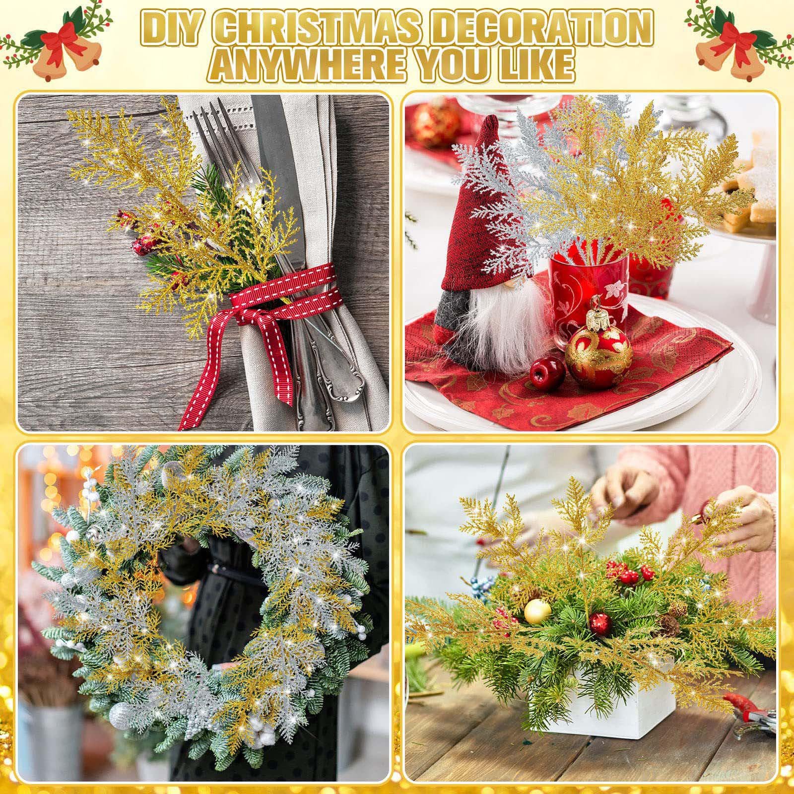 Hängende Ornamente, 20 Stück, Glitzer-Zweige, künstliche Weihnachtsspieße, Blumenzweige, Spray für Baumschmuck, DIY, Weihnachtskranz, Girlande, Weihnachtsdekoration, festliche Dekoration