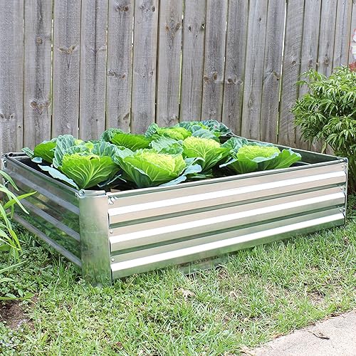 Miniatura 176 de Sunnydaze Cama de jardín de metal elevada de 11.75 pulgadas de alto, cama de jardín elevada galvanizada para exteriores para verduras y flores