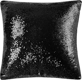 PiccoCasa 1 Pc Sequin Throw Pillow Cover, 45x45cm, Glitzy Decorative Cushion Cover, Shiny Sparkling Satin Square Pillowcase Cover for Livingroom Decor Wedding Party, Black