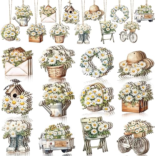 Miniatura 7 de Beeveer 36 adornos de flores de primavera para árbol tulipán colgantes de árbol de madera, decoraciones retro colgantes de primavera, manualidades