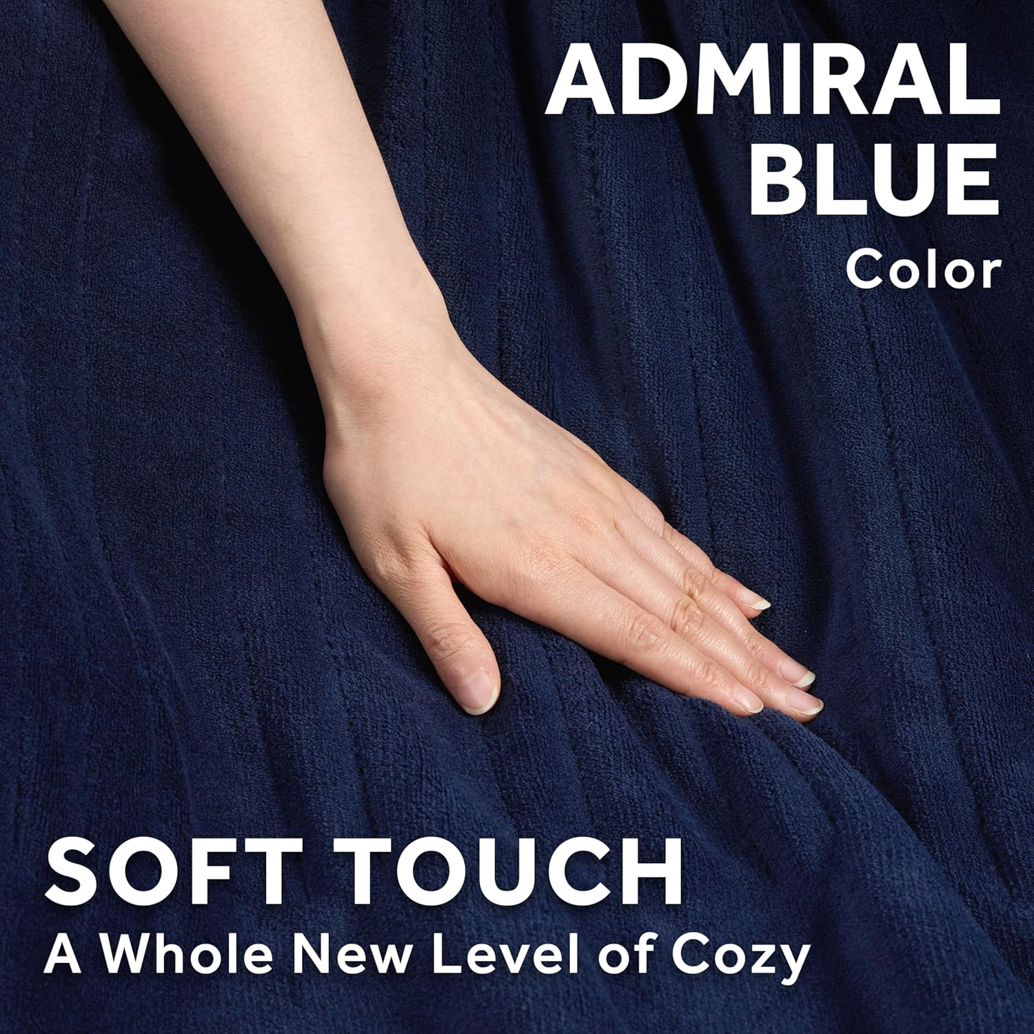 Sunbeam Electric Throw Royal Luxe Microplush Heated Blanket, 4 Heat Settings, 4-Hour Auto Shut-Off, Fast Heating, Warm and Cozy, Admiral Blue Color, 50" x 60"