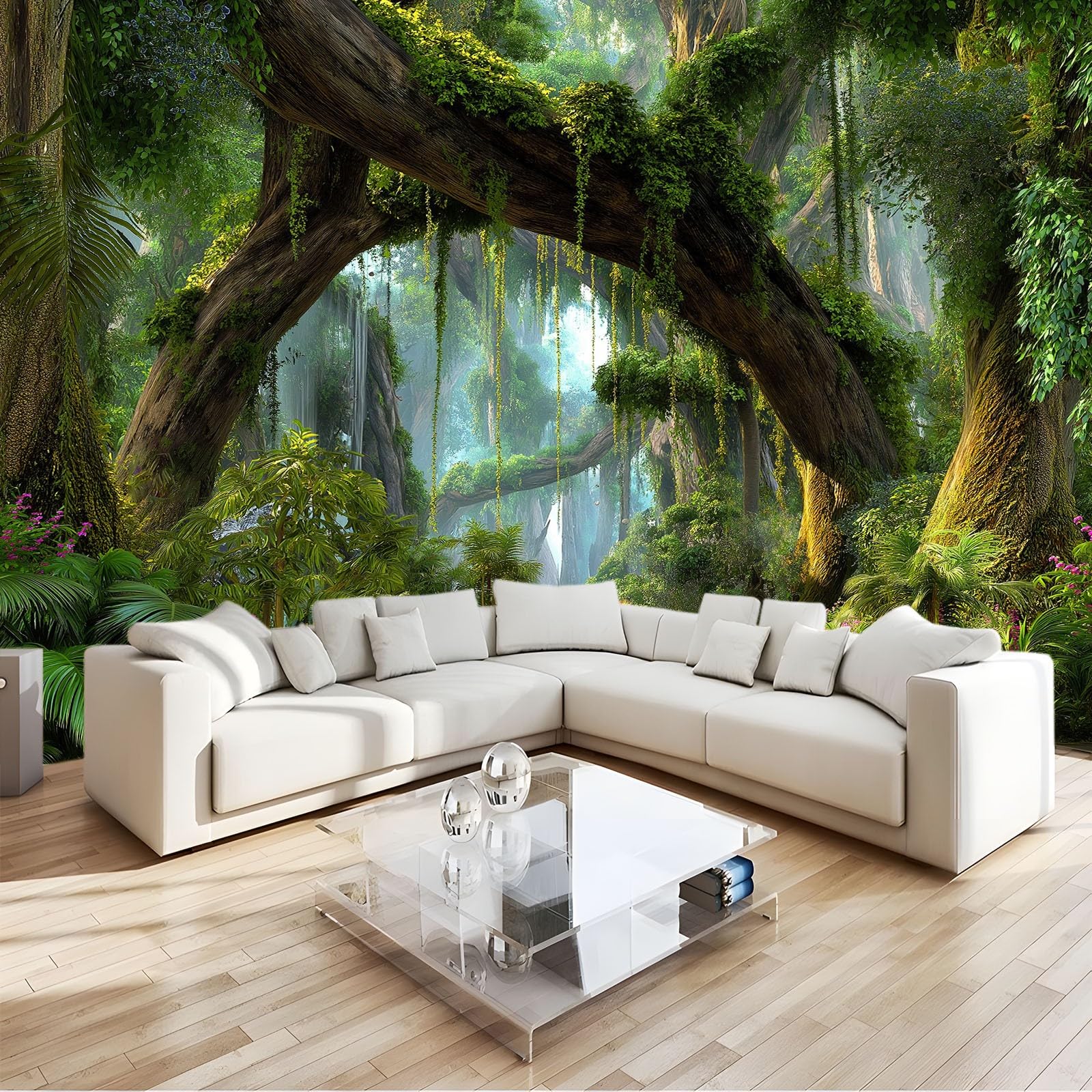 3D Fototapete Fantasy Tropen Regenwald 400 x 280 (B x H) Wandbild Magie Dschungel, Vliestapete für Wohnzimmer Schlafzimmer TV-Hintergrund – Moderne Wanddeko Grün