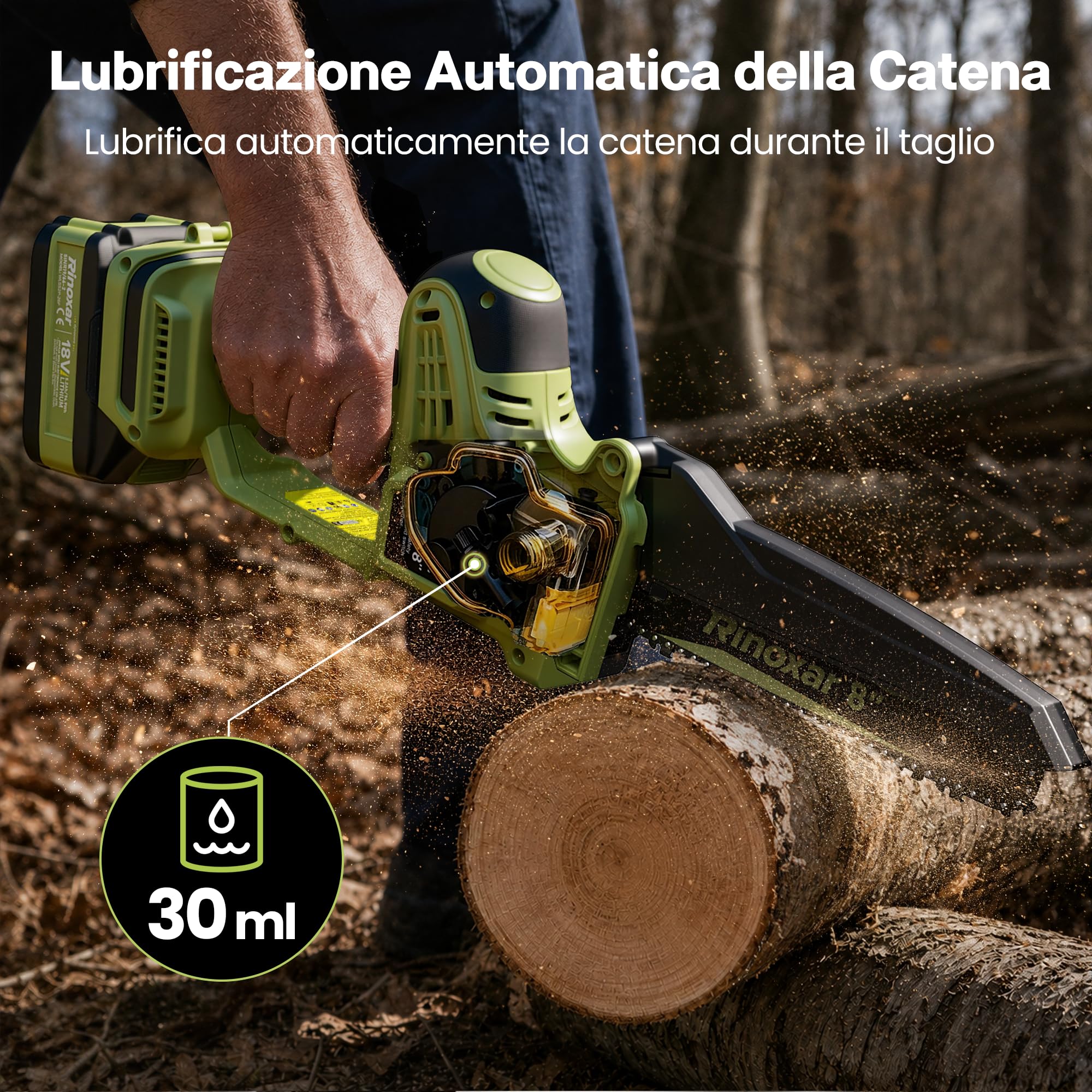 Motosega Elettrica a Batteria 8 Pollici per Potatura, Motore Brushless | Sega elettrica per potatura con 2 batterie da 5200mAh, lubrificazione automatica e tendicatena senza attrezzi