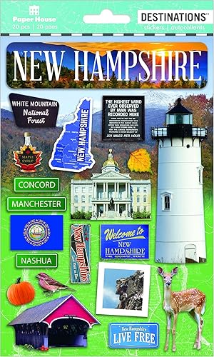 paper house productions Travel New Hampshire 2d pegatinas, paquete de 3