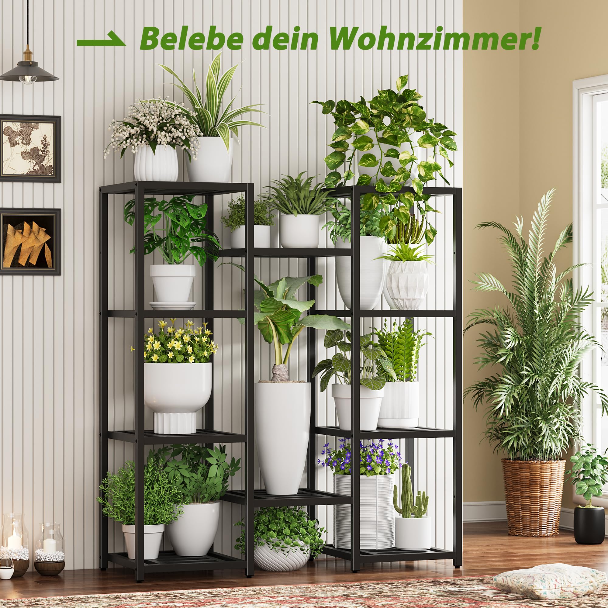 Pflanzenständer Indoor Outdoor,10 Etagen Metall Blumenständer,127 cm hoch rostfest Blumenhocker,schwarz Pflanzenregal für Wohnzimmer Terrasse Zuhause,Garten,Balkon, Büro,Wohnzimmer