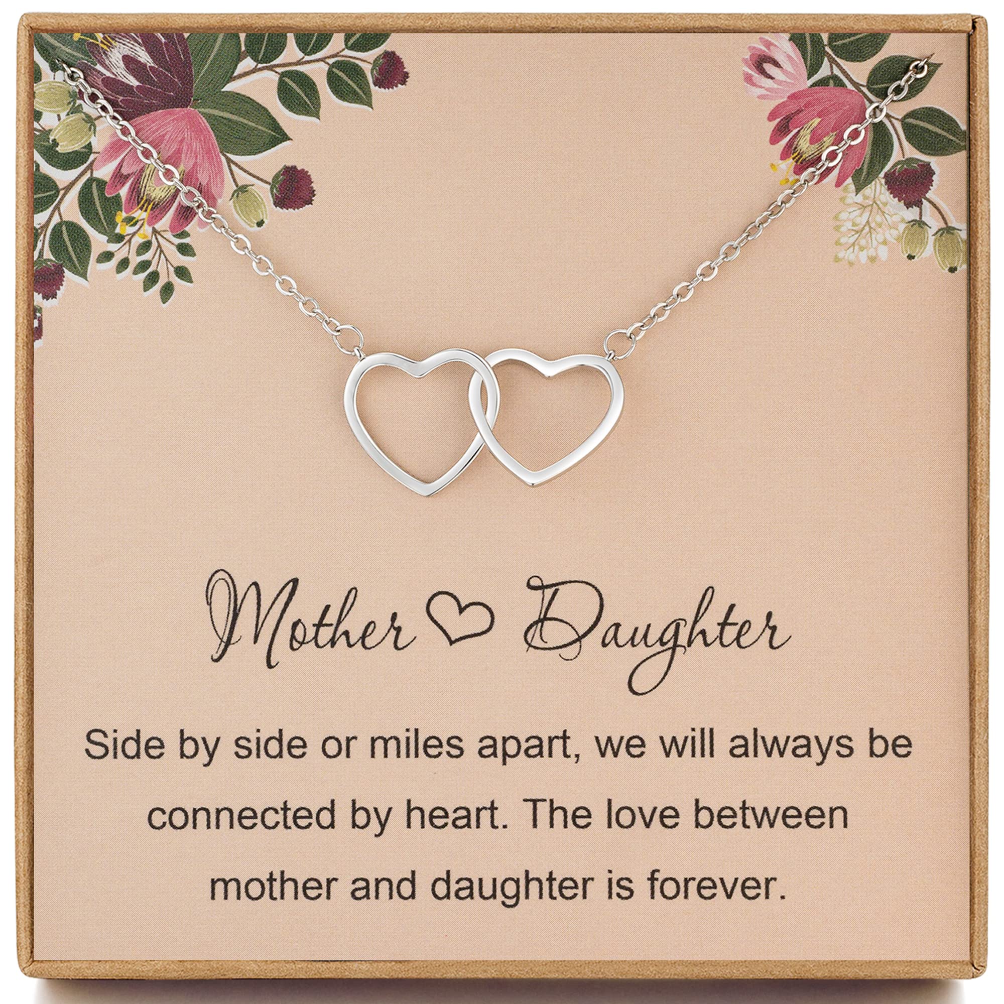 MADAOGOMothers Day Gifts for Mom from Daughter, Sterling Silver Double Heart Necklace, Birthday Gifts for Mom from Daughter, Mother Daughter Necklace, First Time Mothers Day Gifts