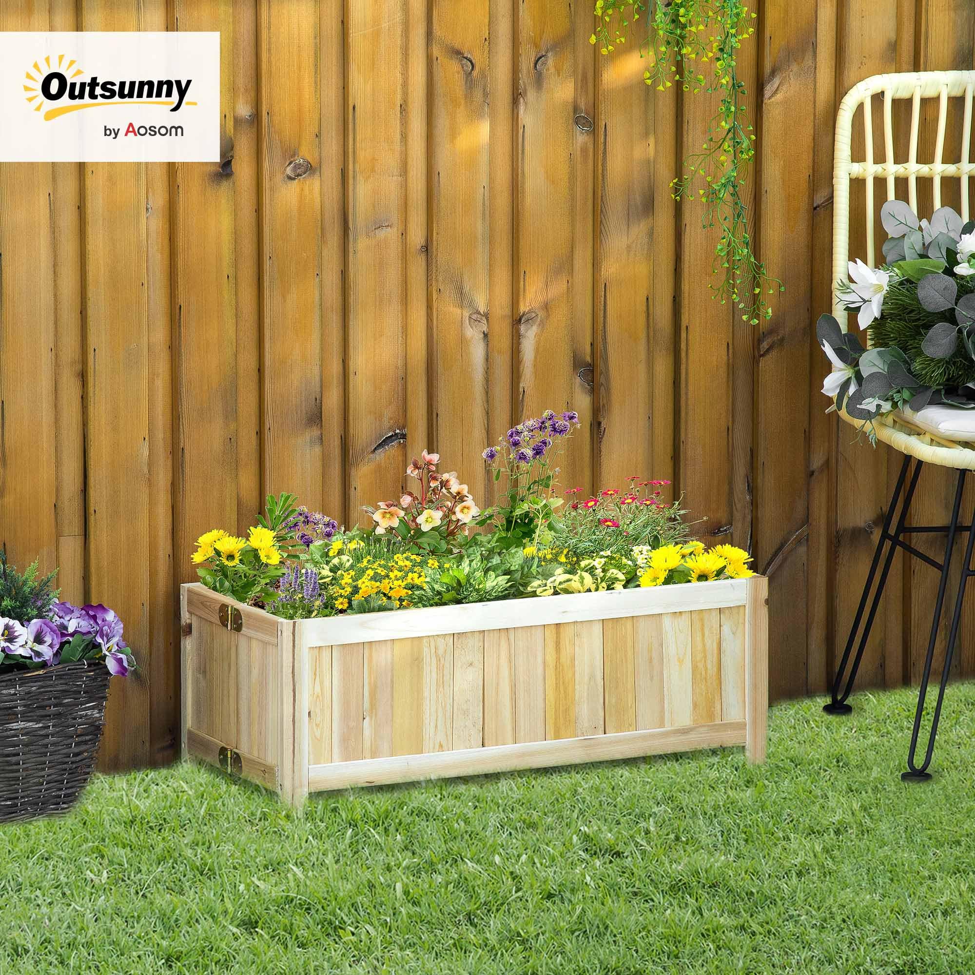 Outsunny Jardinière sur Pied Pliable bac à Fleurs dim. 70L x 30l x 25H cm Corps Aspect Lattes Bois Sapin pré-huilé