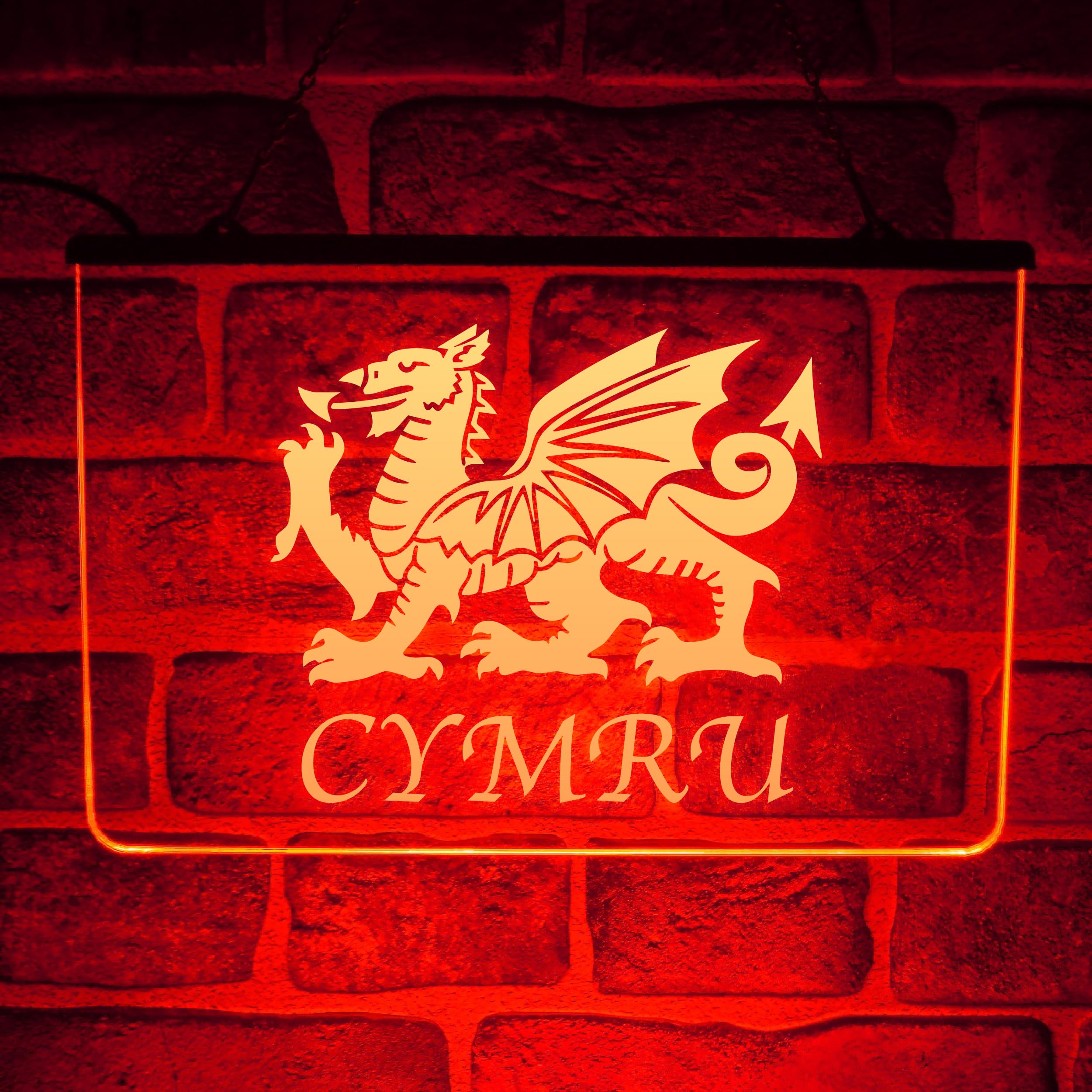 CYMRU Wales Dragon Trucker Flag LED Neon Light Up Sign | Lorry Driver Cab Interior Dash Décor | Multicolour USB Powered (White)