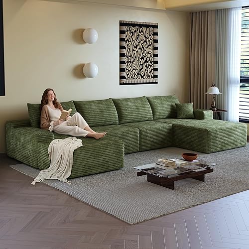 Miniatura 71 de Sofás seccionales de 96 pulgadas para sala de estar, sofá de nube tapizado en forma de L, sofás modulares modernos con diván (negro, 96 pulgadas de