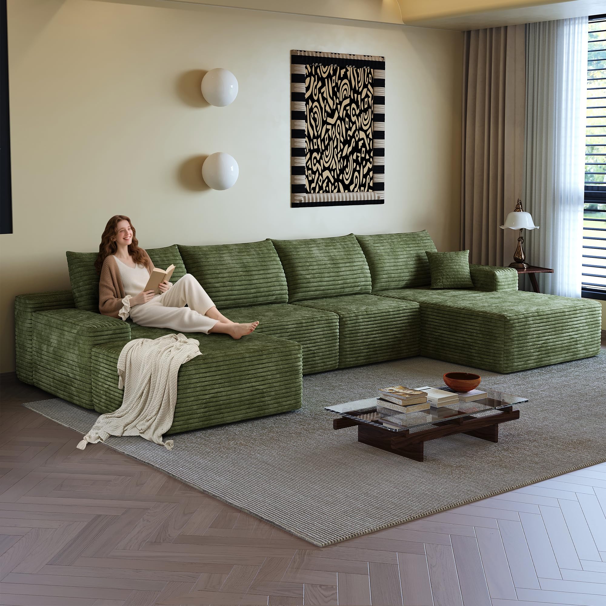 96" Sectional Couches for Living Room Cloud Couch Sofa with L-Shape Upholstered Boneless Couchs Modern Modular Sectional Couch with Chaise