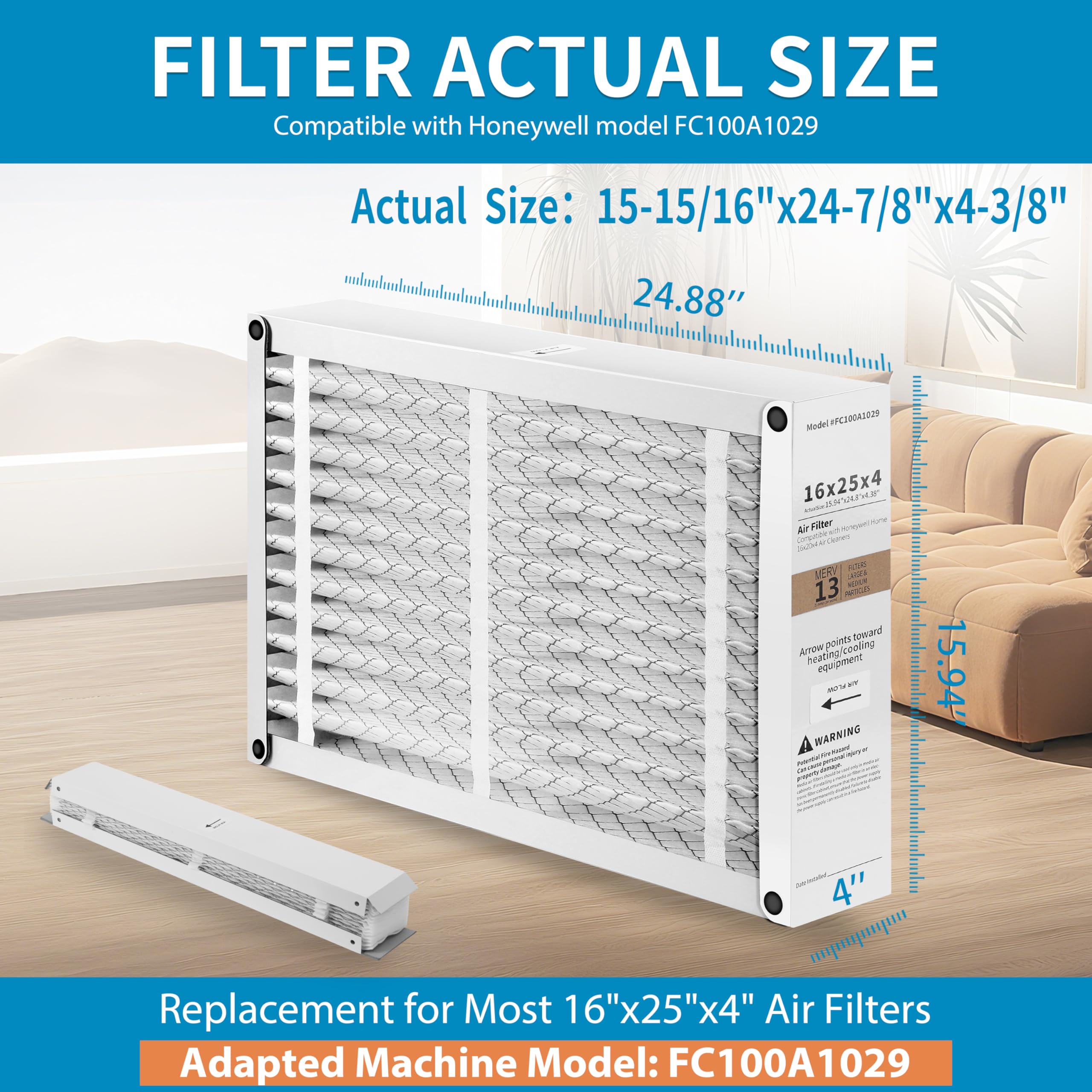 Pleated Furnace Filters - 2 Pack for Honeywell -2
