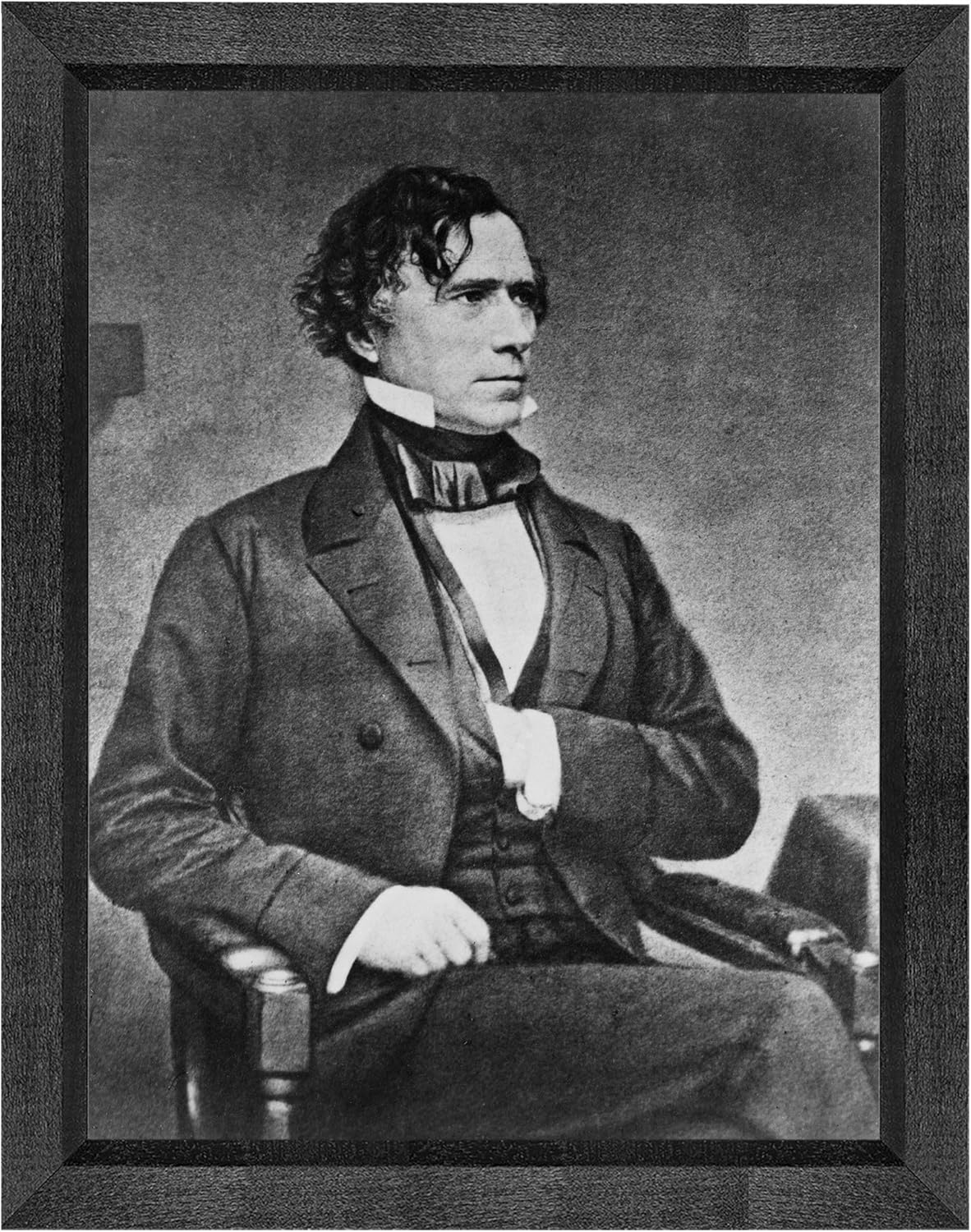 Franklin Pierce Photograph in a Black Beveled Frame - Historical Artwork from 1855 - US President Portrait - (5" x 7") - Gloss
