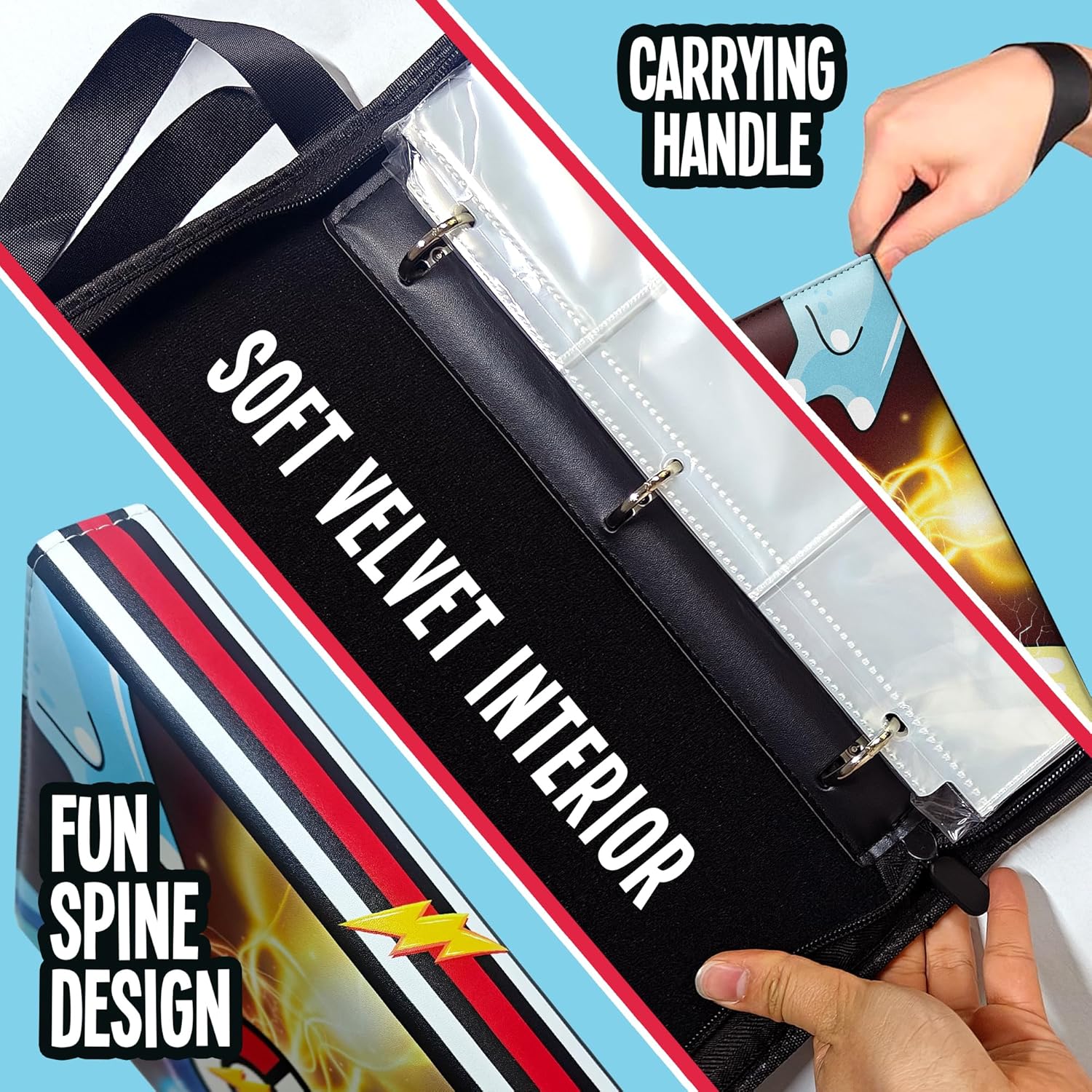 Premium 900-Card Trading Card Binder – 13" x 10.5" PU Leather Zipper Binder with Handle, 50 Double-Sided 9-Pocket Sheets, Velvet Liner, Includes Bonus Clear Card Holder