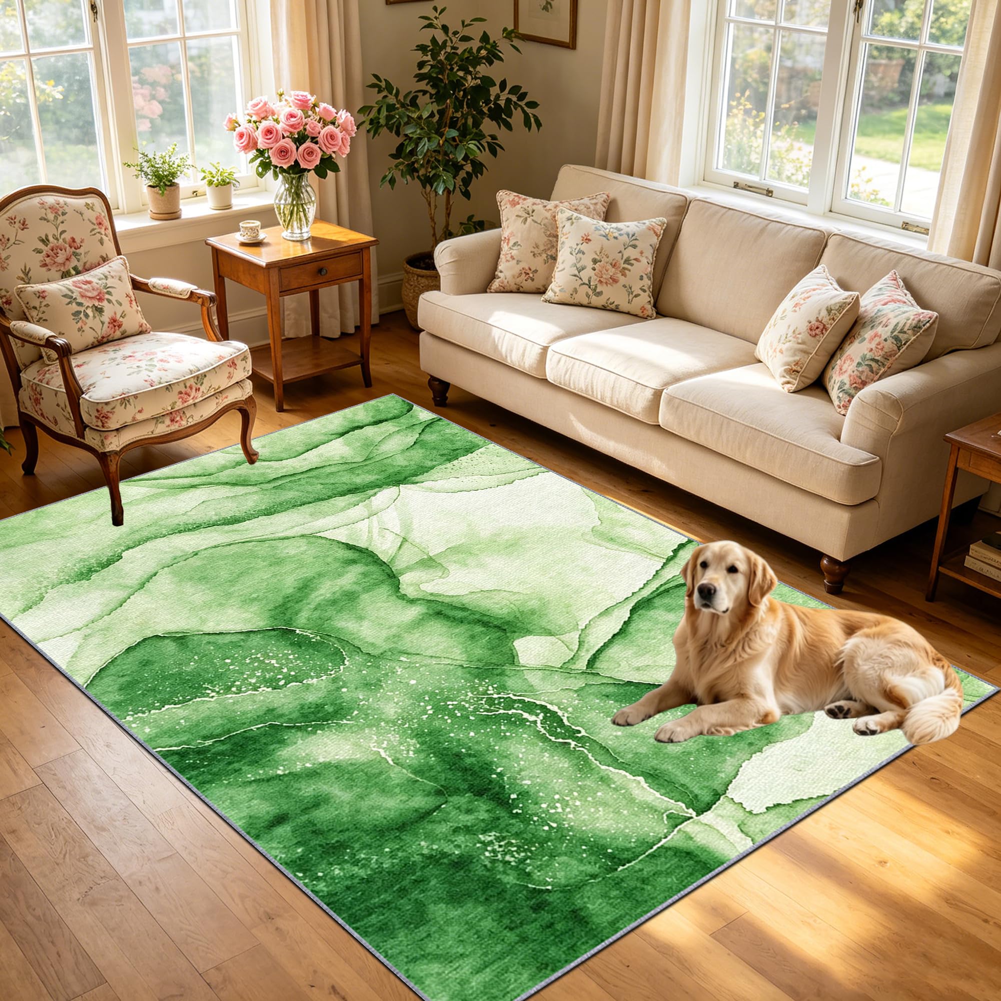 Dywaniki do salonu antypoślizgowe nadające się do prania dywan salon pokój dziecięcy sypialnia biuro duży dywan miękki marszczony 90 x 130 cm zielony