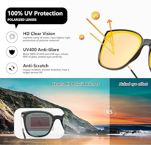 Vista 4 de Gafas de sol cuadradas polarizadas TAC de moda para mujeres y hombres, de gran tamaño, ligeras, TR90, protección UV400