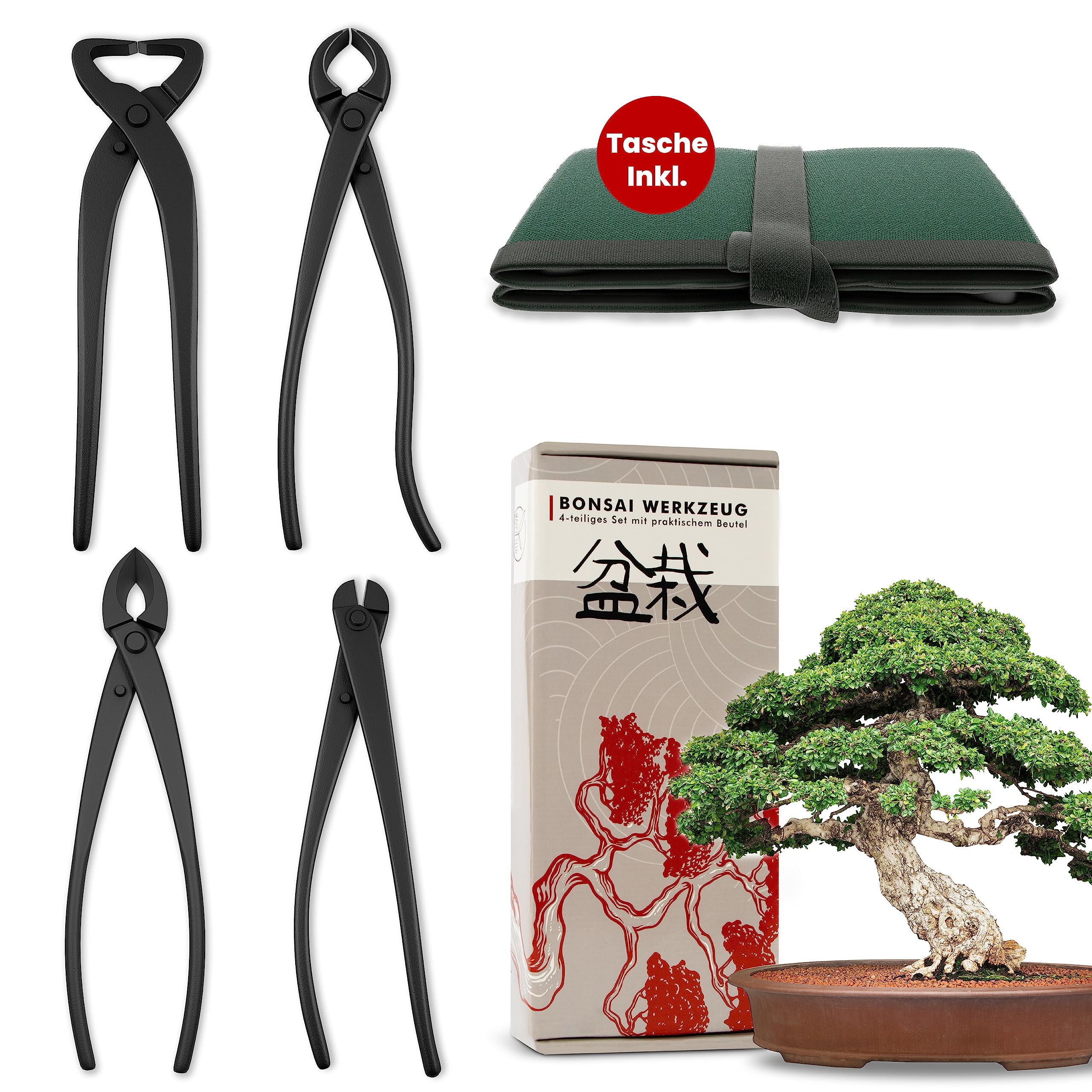 Juego de 4 herramientas profesionales para bonsái, de acero, con práctica bolsa de almacenamiento, herramienta tradicional para bonsái, ideal para alambres, ramas, brotes y raíces