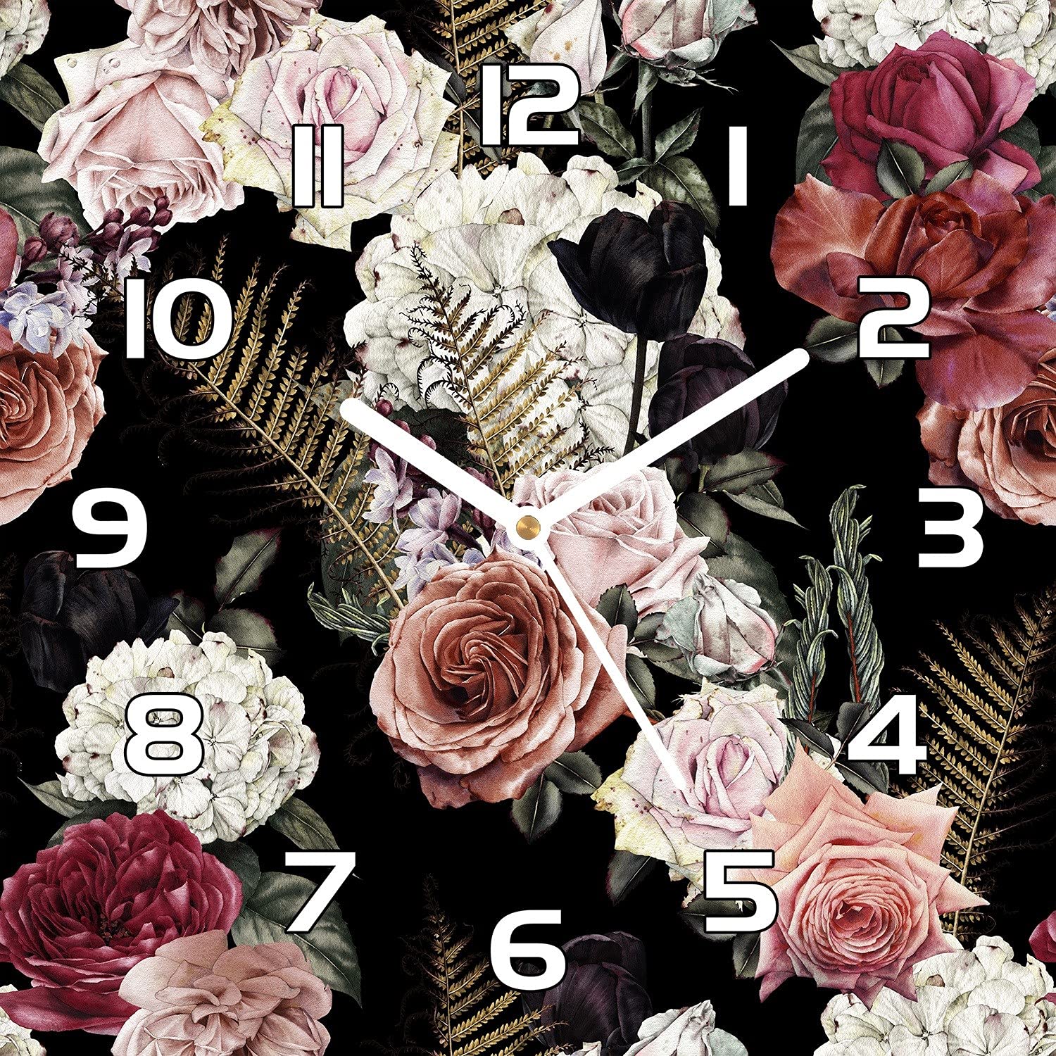 Horloge en verre 30x30 cm Prairie de Jardin avec aiguilles noires Coloray