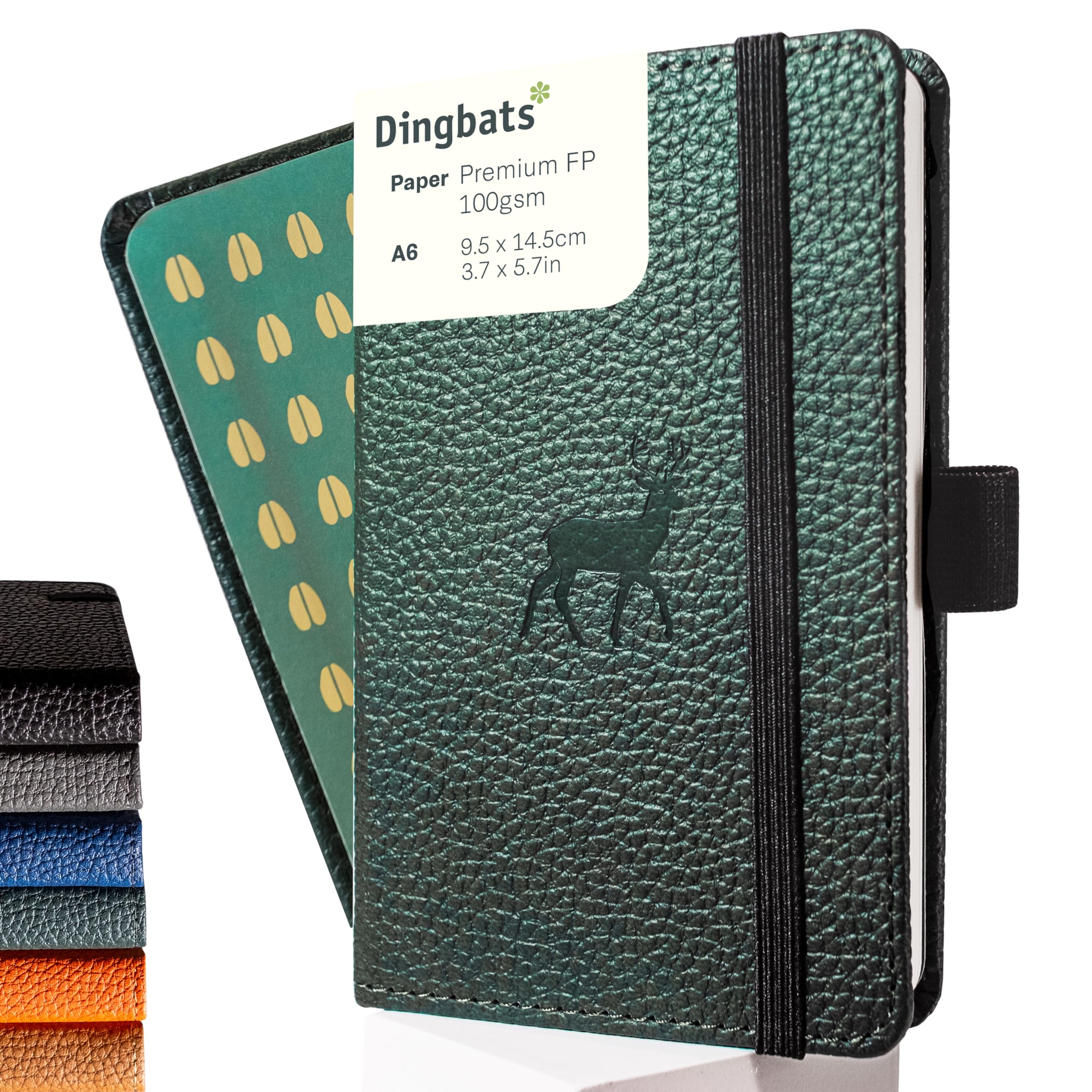 Dingbats - Wildlife Dotted Pocket Notebook, Green Deer, A6 - Hardcover - Cream 100gsm Ink-Proof Paper - Includes Pocket, Elastic Closure & Bookmark Hardcover – 22 October 2018