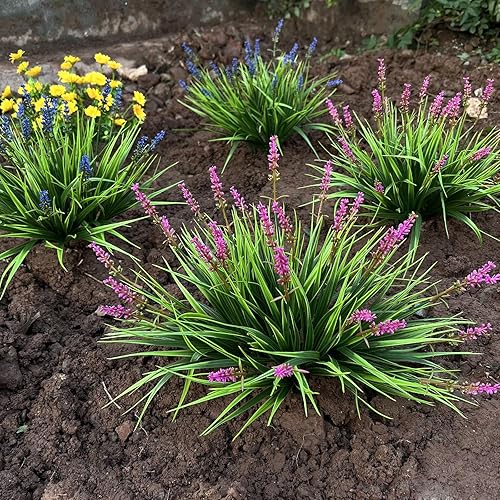 Miniatura 5 de alyptus 12 paquetes de plantas artificiales para exteriores, hierba falsa de mono con flores para decoración de macetas, jardín, terraza