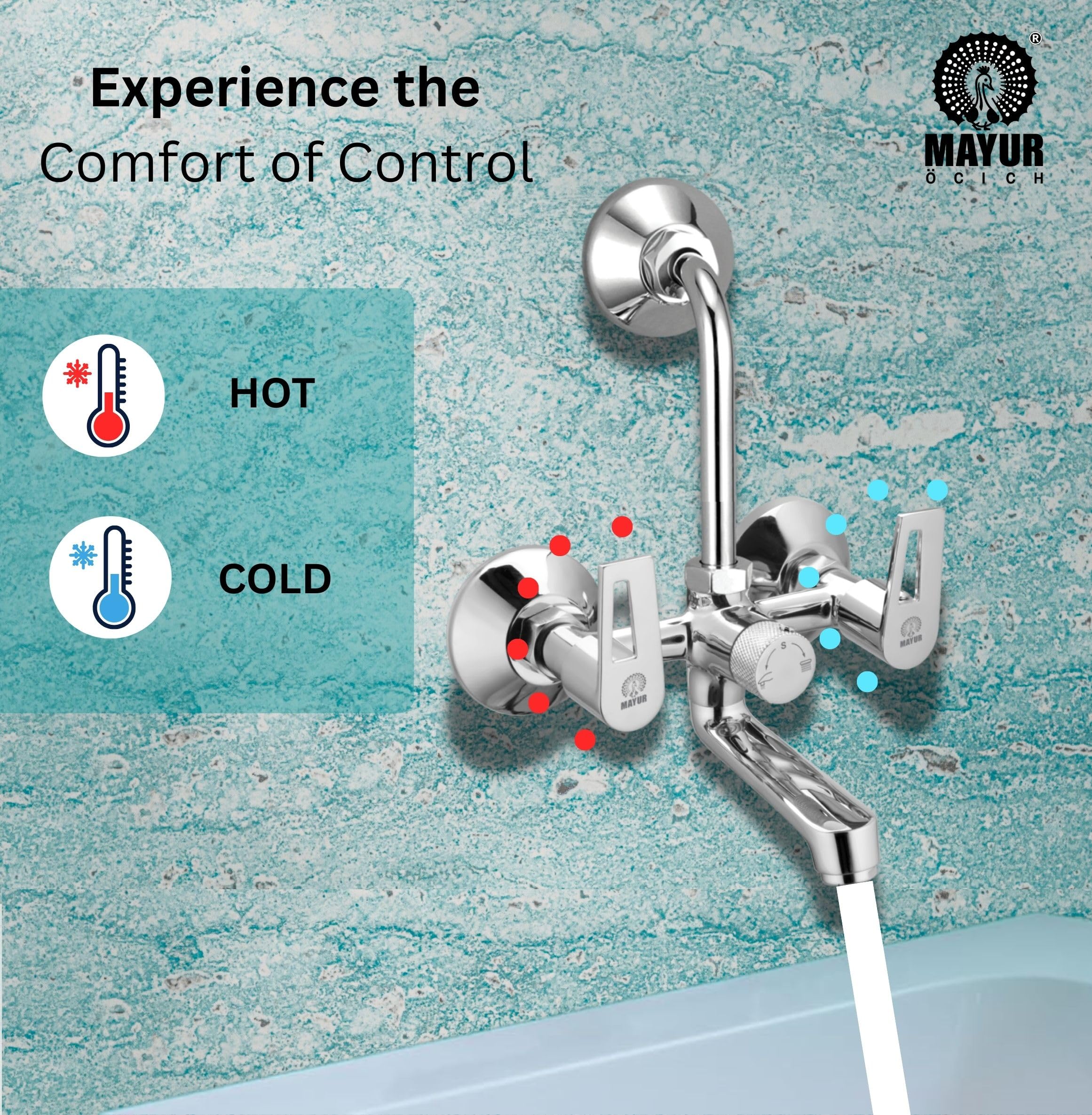 Mayur Brass Wall Mixer Tap - Chrome Finish -4