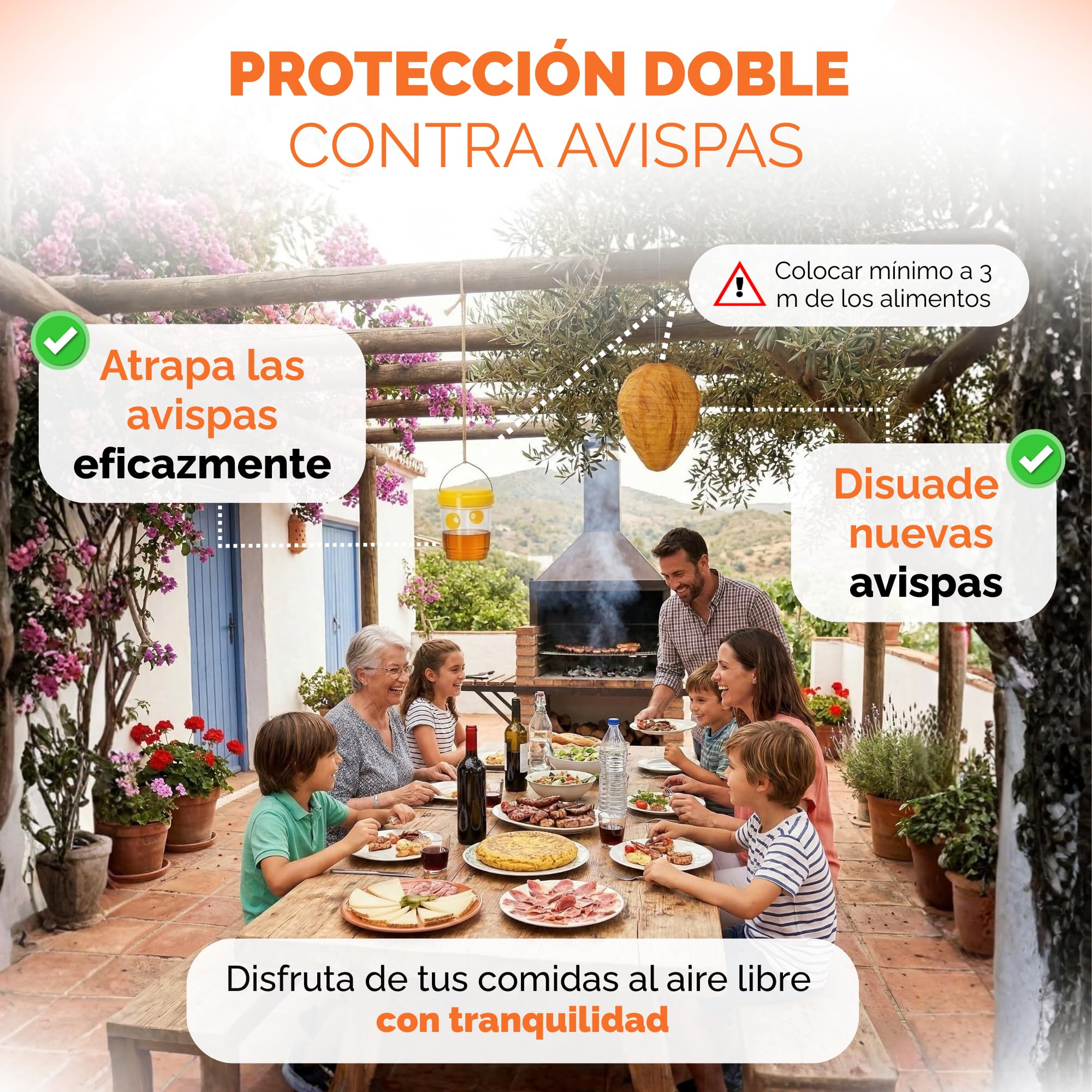SHELNA Trampa Avispas Exterior, Pack 2, Incluye Nido Repelente + Trampa para Avispas, Reutilizable y sin Químicos para Jardín, Terraza, Piscina, Barbacoas, Colmenas de Abejas y Anti Avispas Exterior
