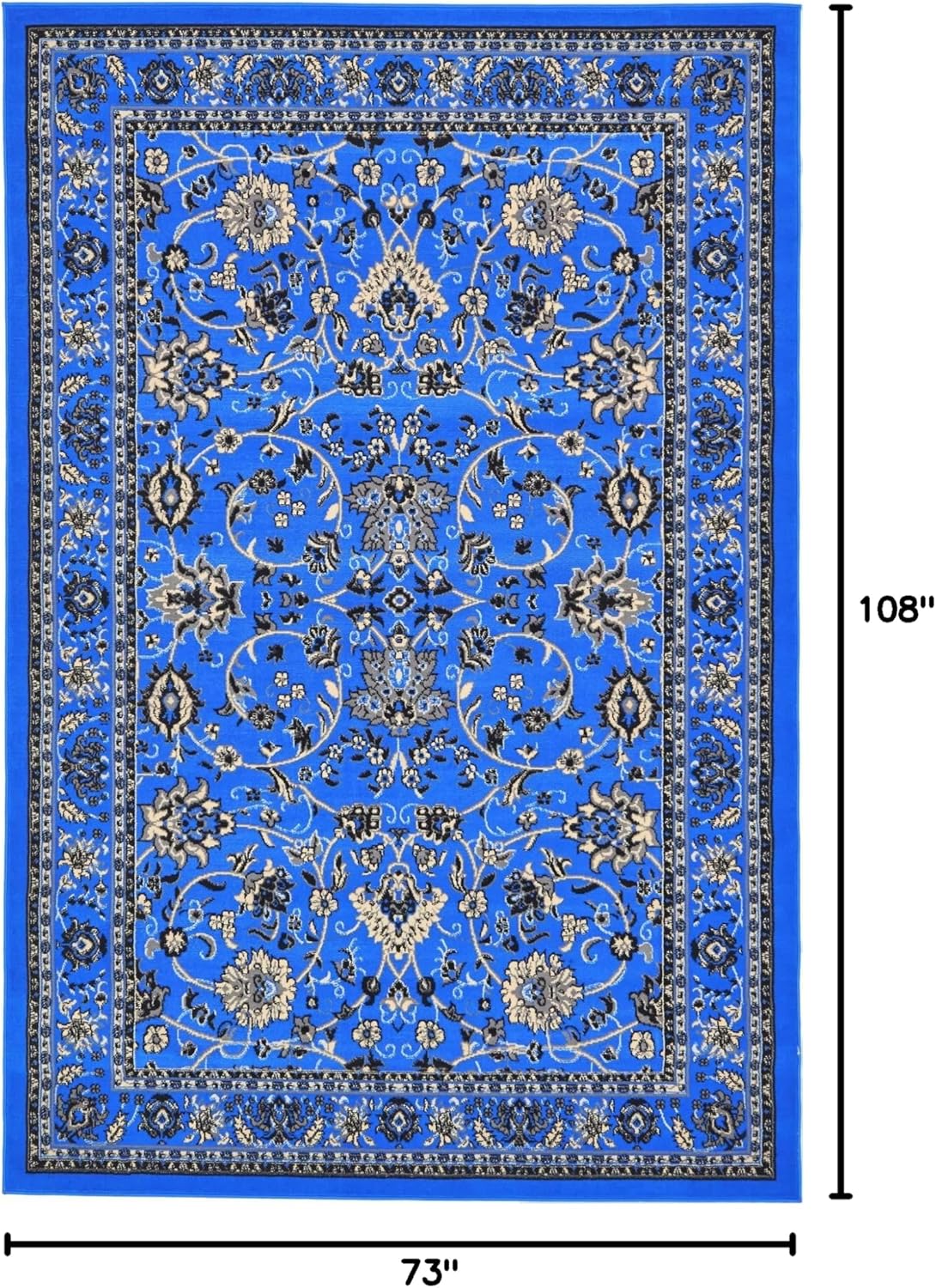 Rectangular 6' x 9' Blue and Ivory Synthetic Easy-Care Area Rug