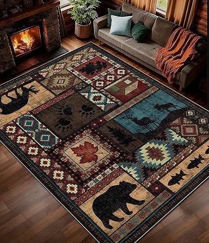 Miniatura 20 de Alfombra de pasillo de 2 x 6 pulgadas para interior - Alfombra de entrada rústica de cabaña con diseño de oso, antideslizante, de pelo bajo, con