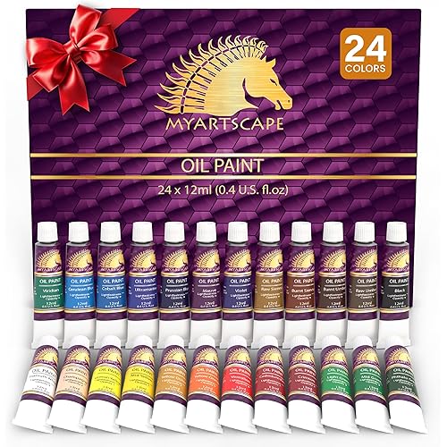MyArtscape Oil Paint Set - 12ml x 24 Tubes - Lightfast - Heavy Body - Oil-based Colors - Great Pigment Load - Artist Quality Painting Supplies - Professional Craft Paints
