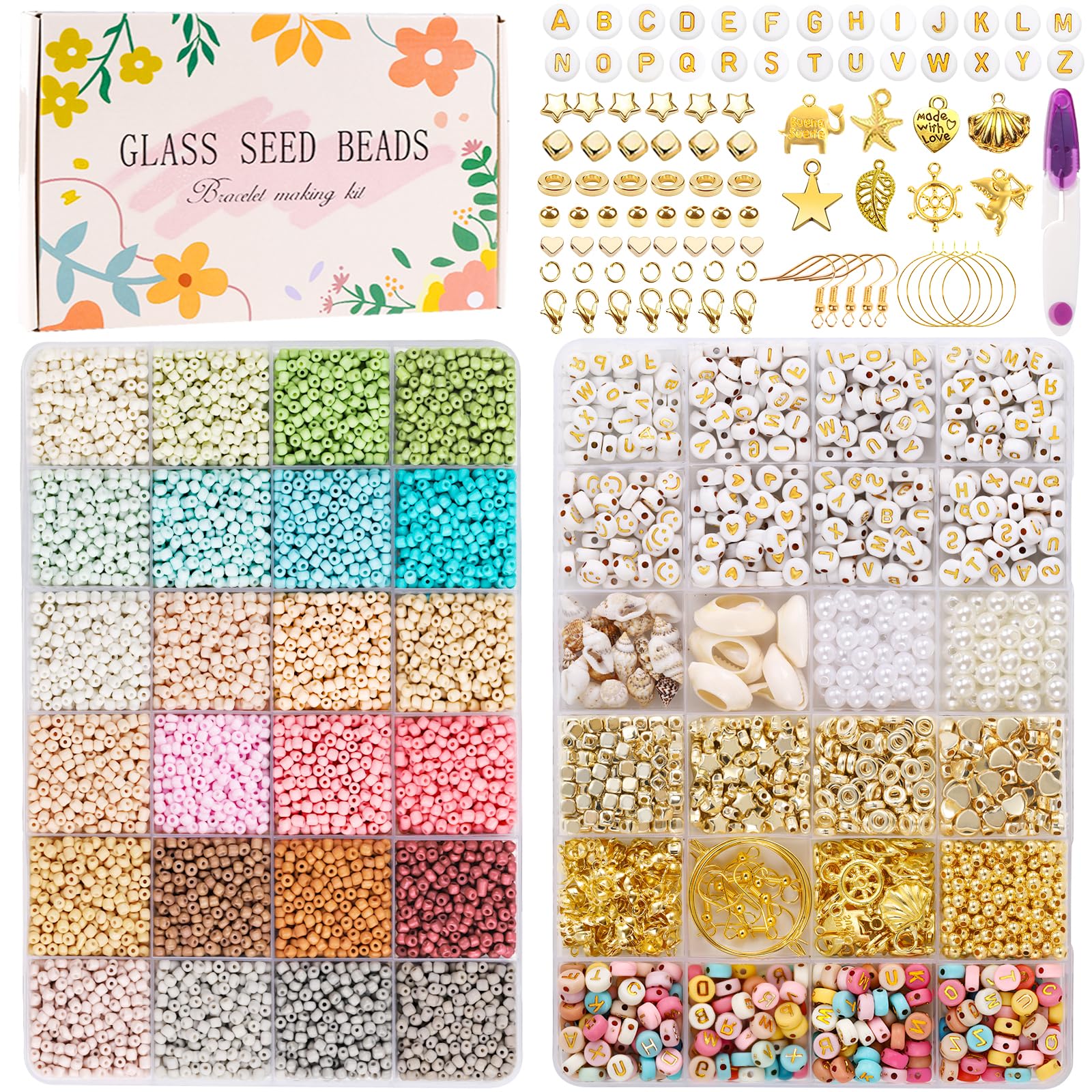 JOLCEEY 10000pcs Glass Seed Beads for Bracelet Making Kit 24 Colors 3mm Small Glass Tiny Beads Friendship Bracelet Kit for Jewelry Making DIY Crafting