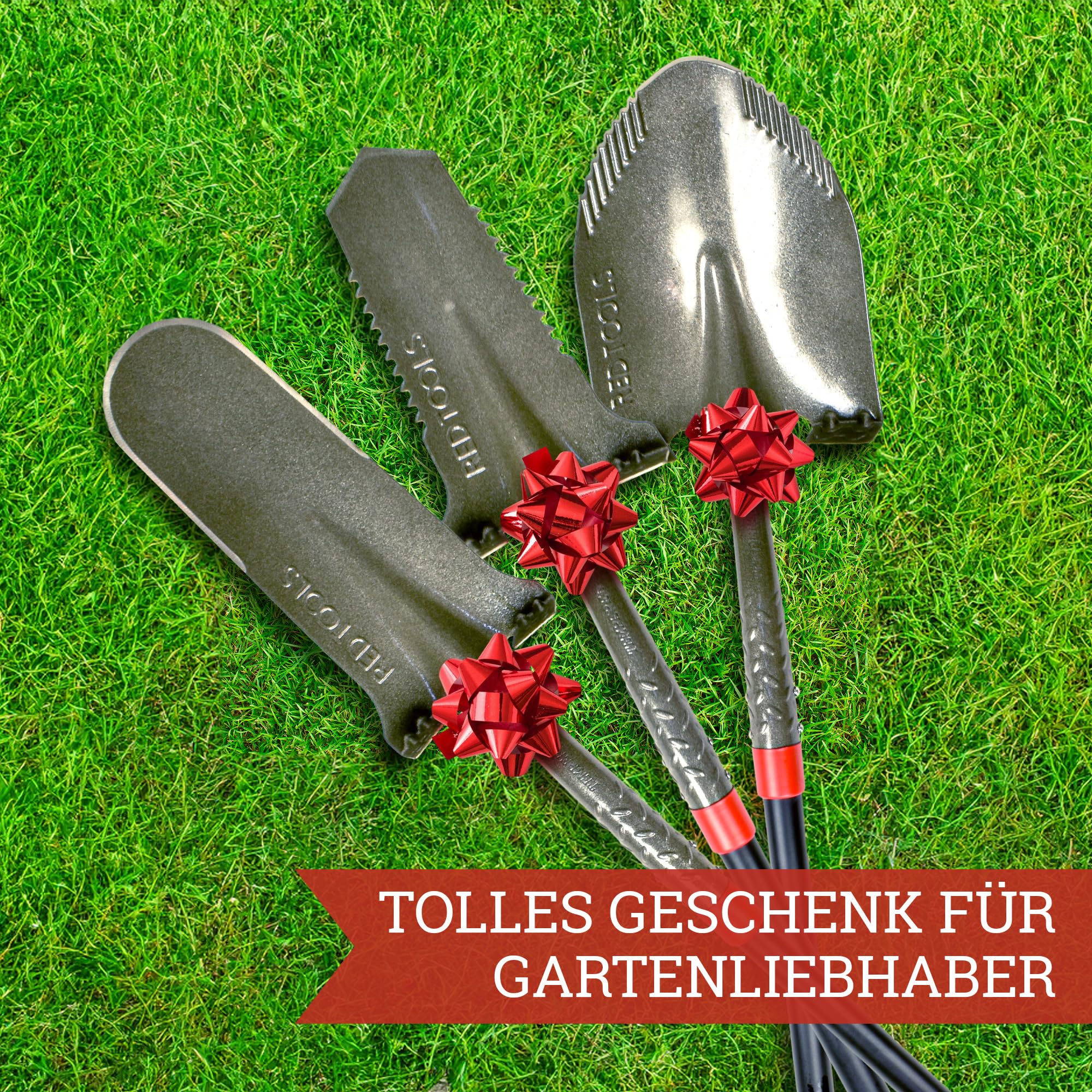Profi Spaten Set - Robustes Garten Werkzeug inkl. Gärtnerspaten mit Wurzelsäge, Drainagespaten und Schaufel - für alle Gartenprojekte geeignet (Grau)
