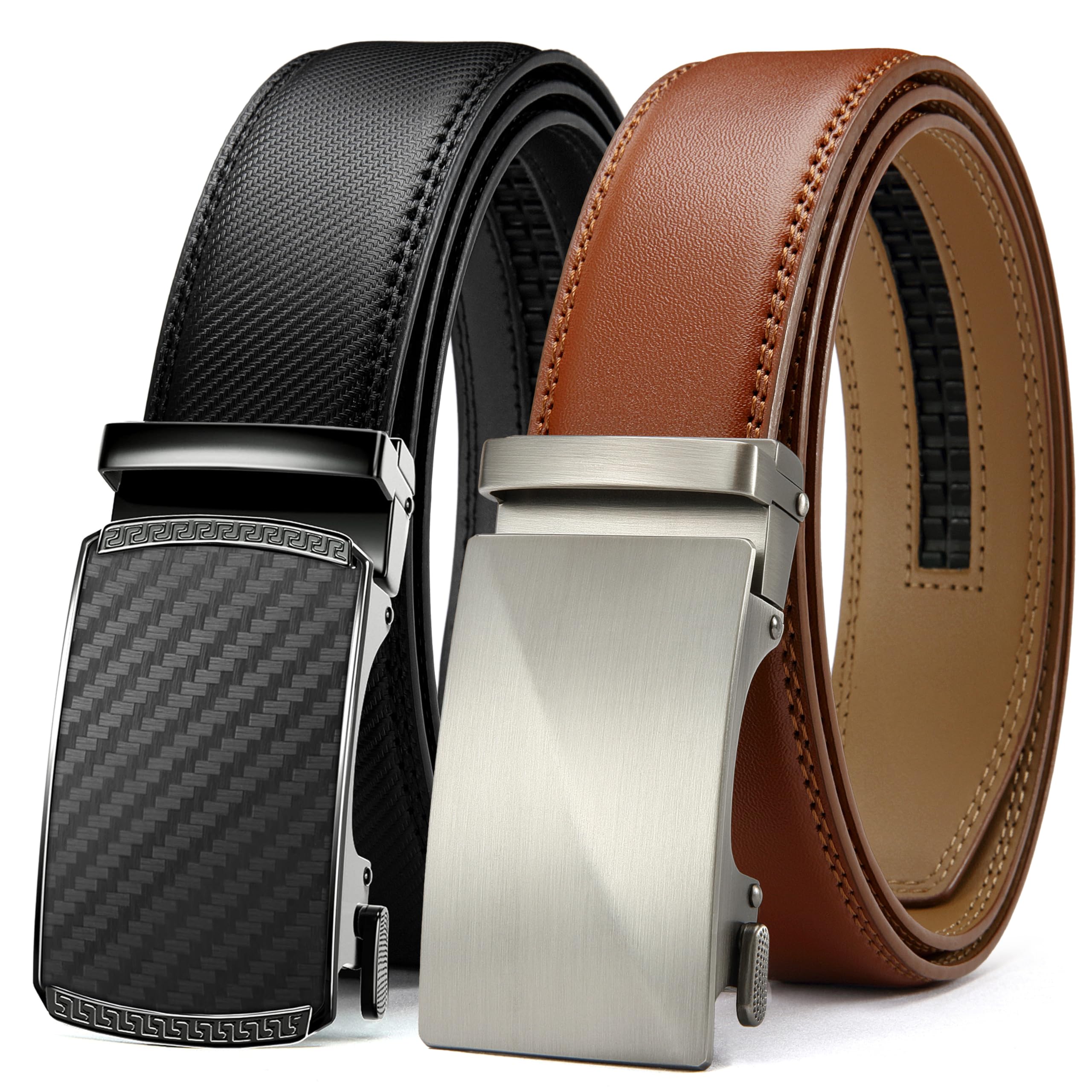 Mens Belt 2 Pack - Leather Ratchet Belt for Dress Pants (35mm)