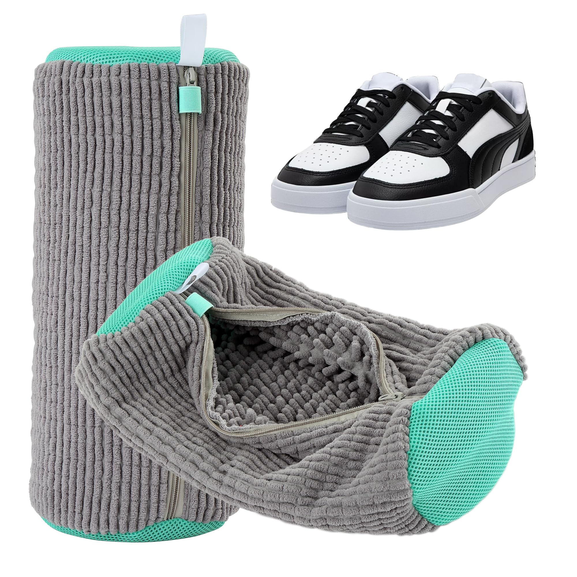 2 Pezzi Sacchetti per Lavare Scarpe in Lavatrice, Sacchetti Riutilizzabili con Cerniera, Protezione da Deformazione e Cavi, Pulizia Completa a 360° per Sneakers e Scarpe Sportive (Grigio)