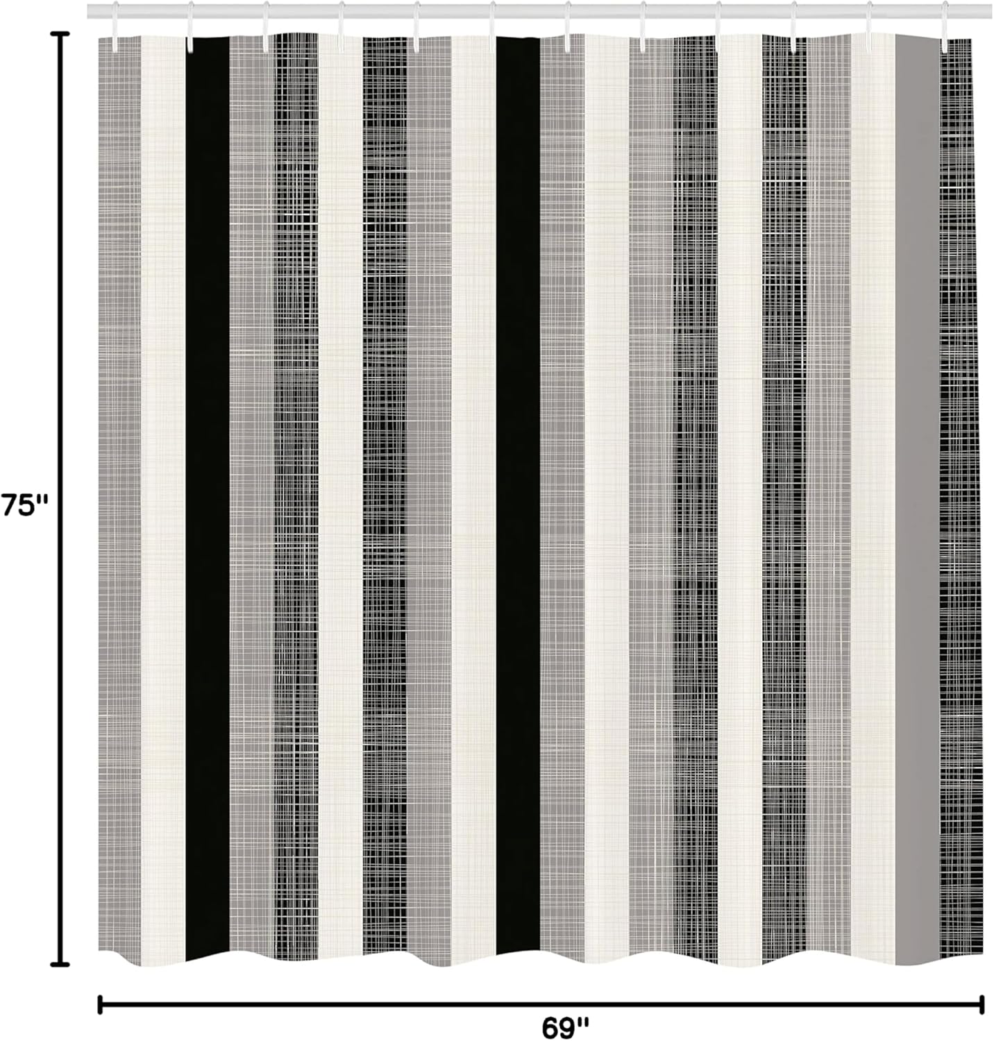 Ambesonne Retro Shower Curtain, Classical Vertical Stripes Pattern Texture Image Old Fashioned Display Artwork, Cloth Fabric Bathroom Decor Set with Hooks, 69" W x 75" L, Black Grey