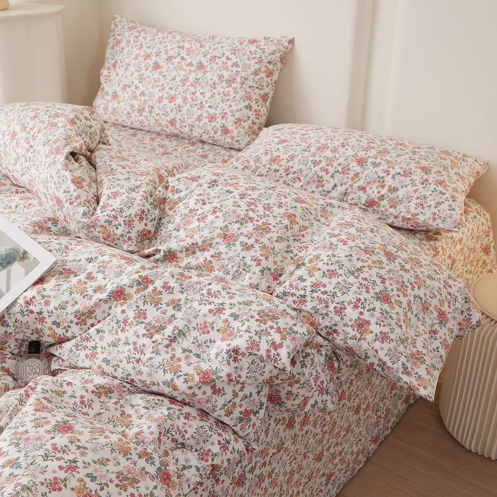 Vintage Pink Floral Cottagecore Comforter Set Full Size with 2 Pillowcases