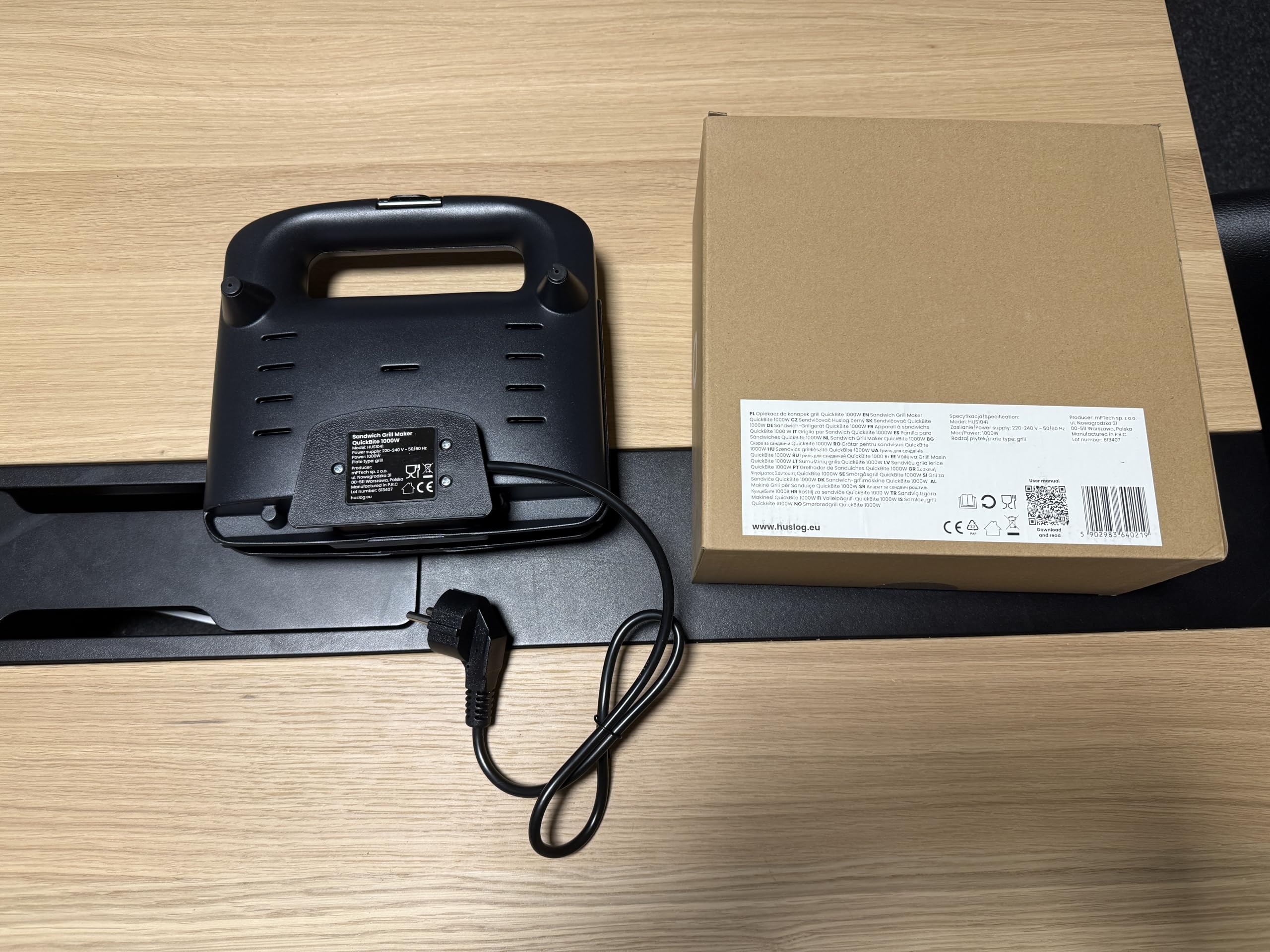 QuickBite toster, opiekacz do kanapek, powłoka nieprzywierająca, 1000 W, panini, czarny
