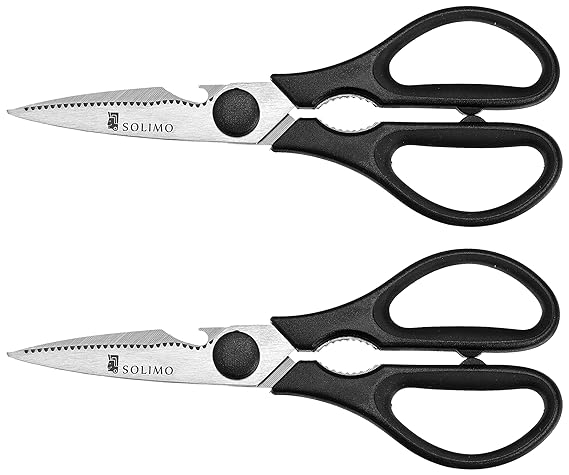 Amazon Brand - Solimo Premium High-Carbon Stainless Steel Detachable Kitchen Scissors Set, Set of 2, Silver