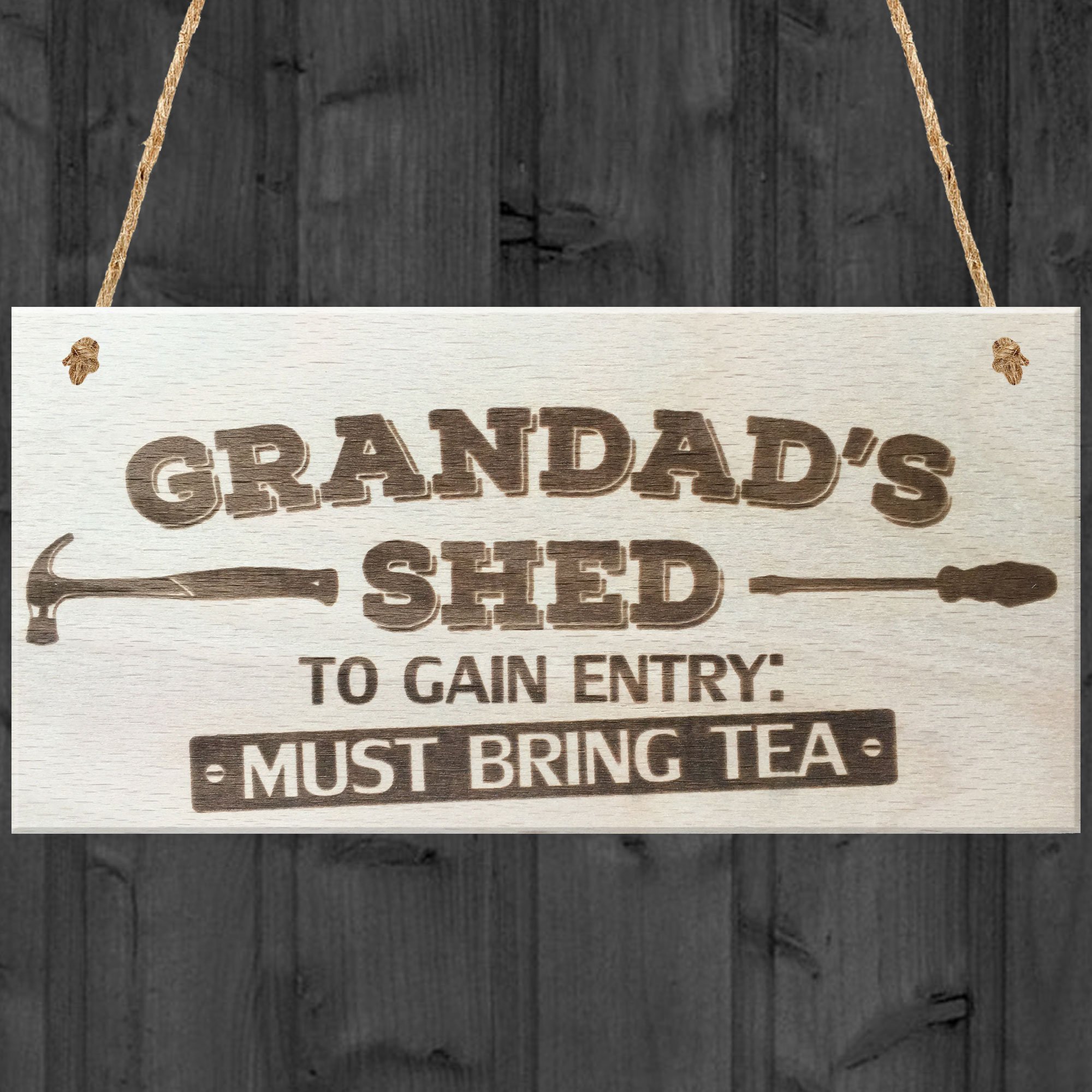 Red Ocean Grandads Shed To Gain Entry Must Bring Tea Novelty Wooden Hanging Plaque Garage Gift Sign