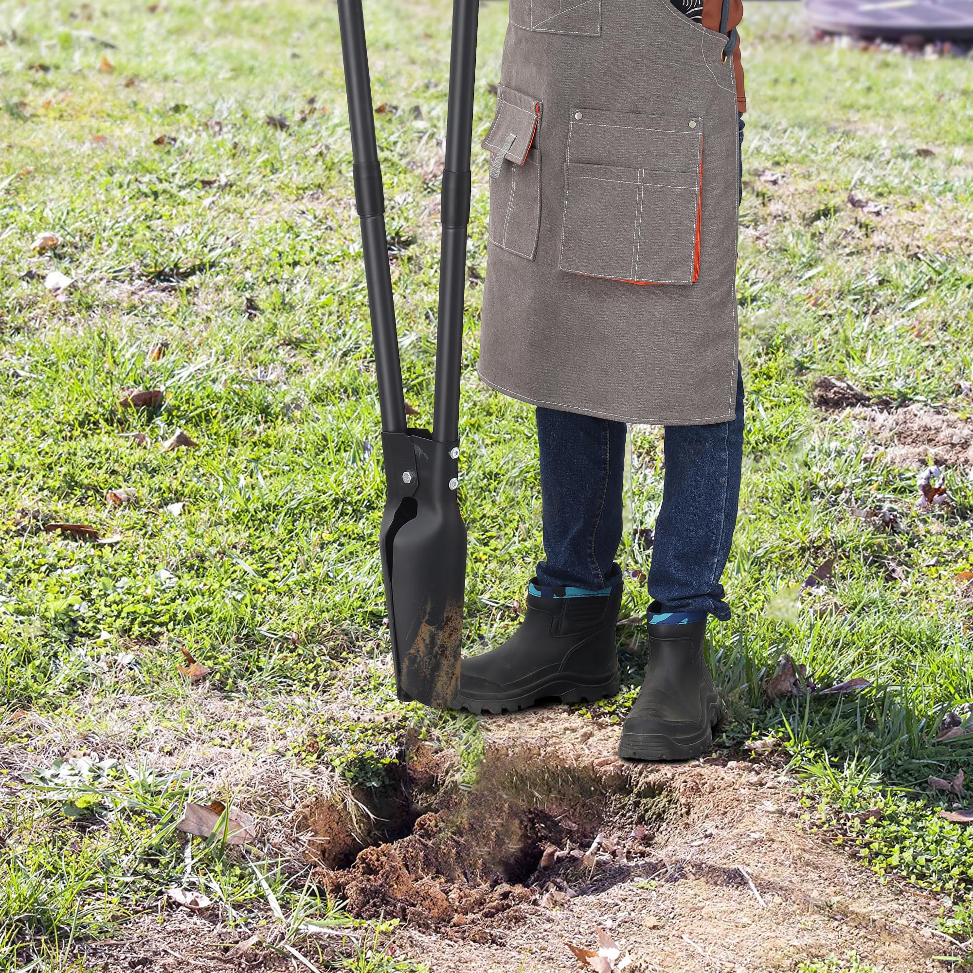 Outil de Creusement de Trous de Poteaux, Creuseur de Trous de Poteaux avec Manche Long de 139 cm, Outil Manuel Robuste de Creusement de Trous de Poteaux Pelle de Jardin, Doubles Lames Tranchantes pour