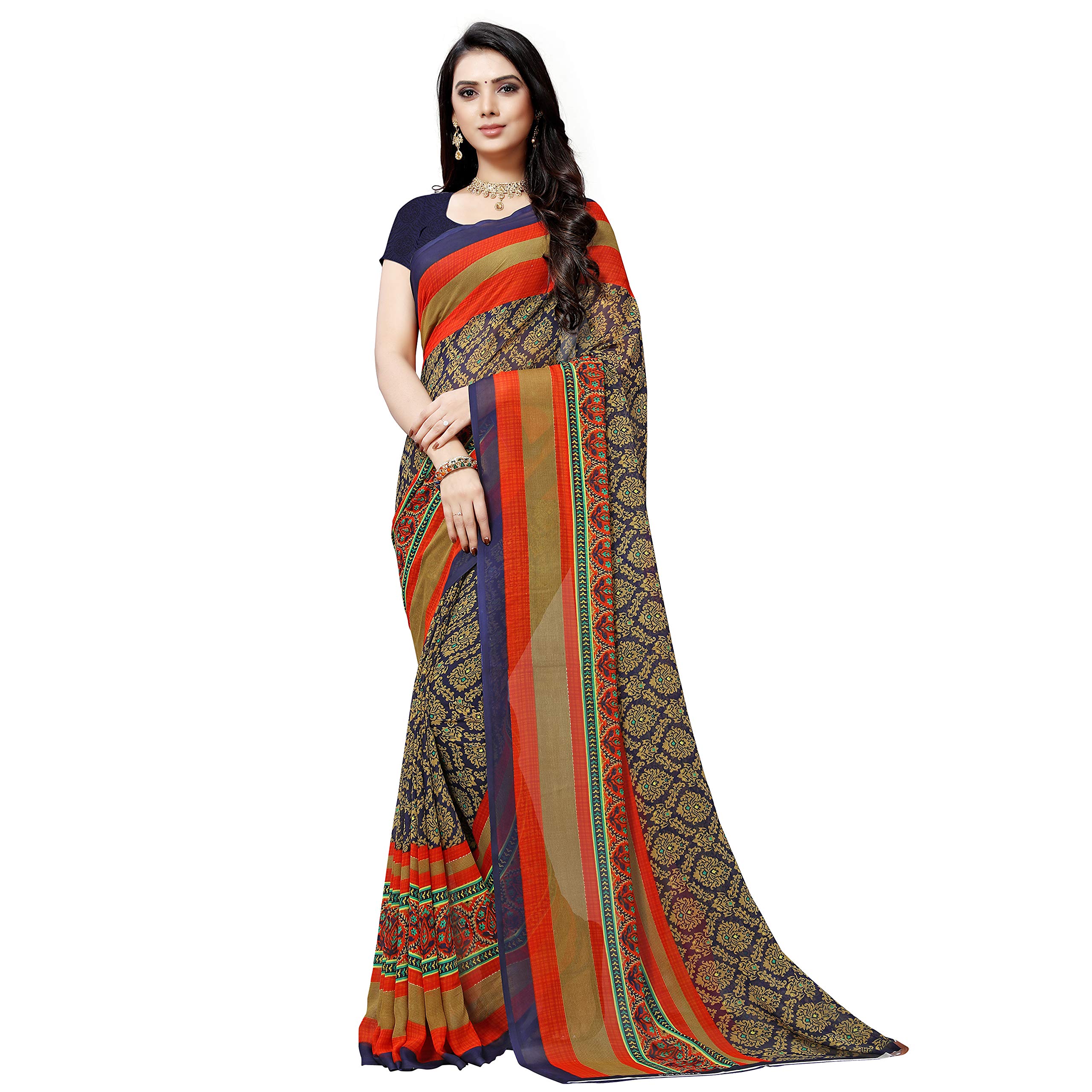 Kashvi sareesWomen's Georgette Saree With Blouse Piece, Multicoloured, One size