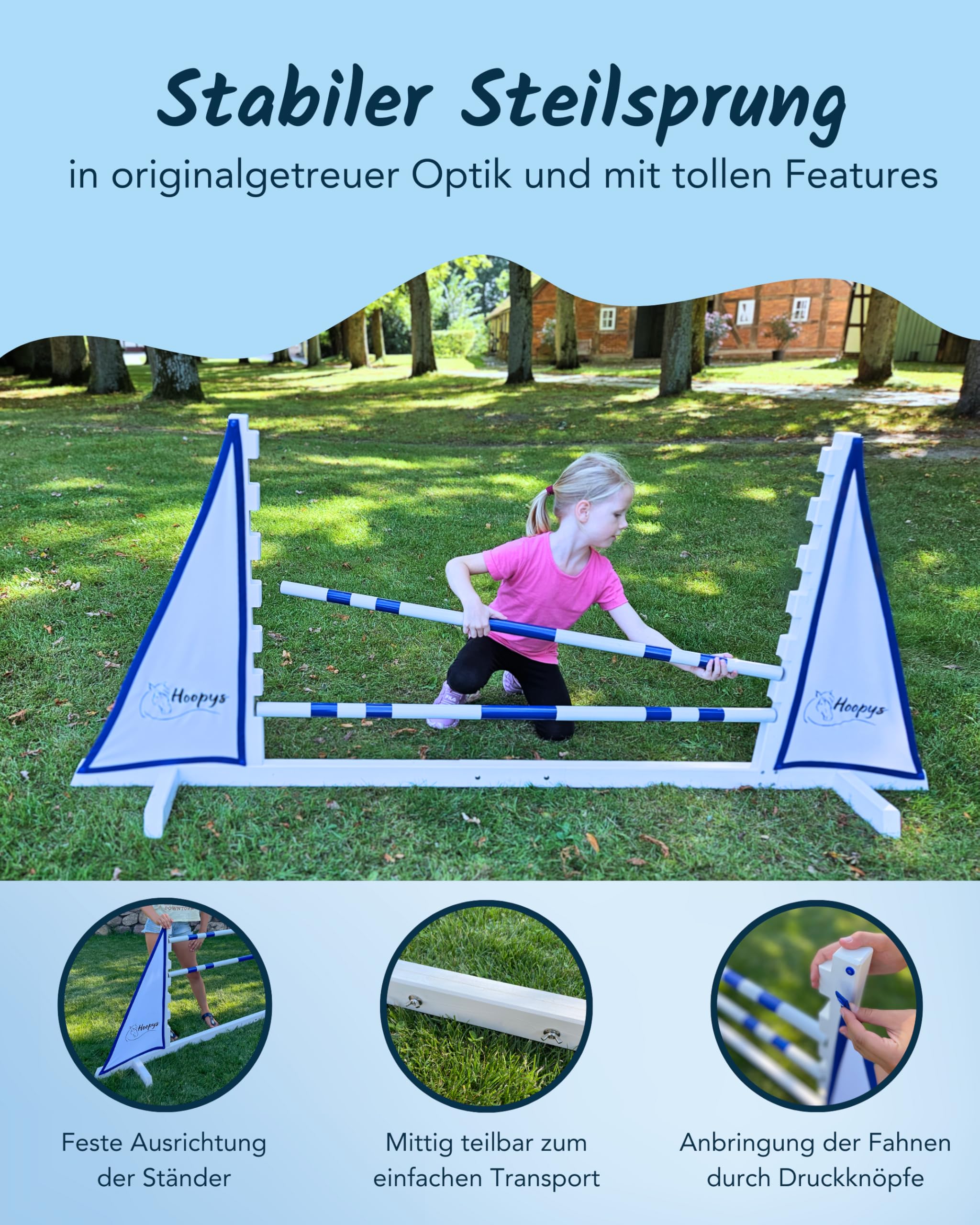 Hobby Horse Hindernisse - 2er-Set Sprunghindernisse - rot und blau - Steckenpferd Spielzeug für den Garten - Geschenke für Kinder