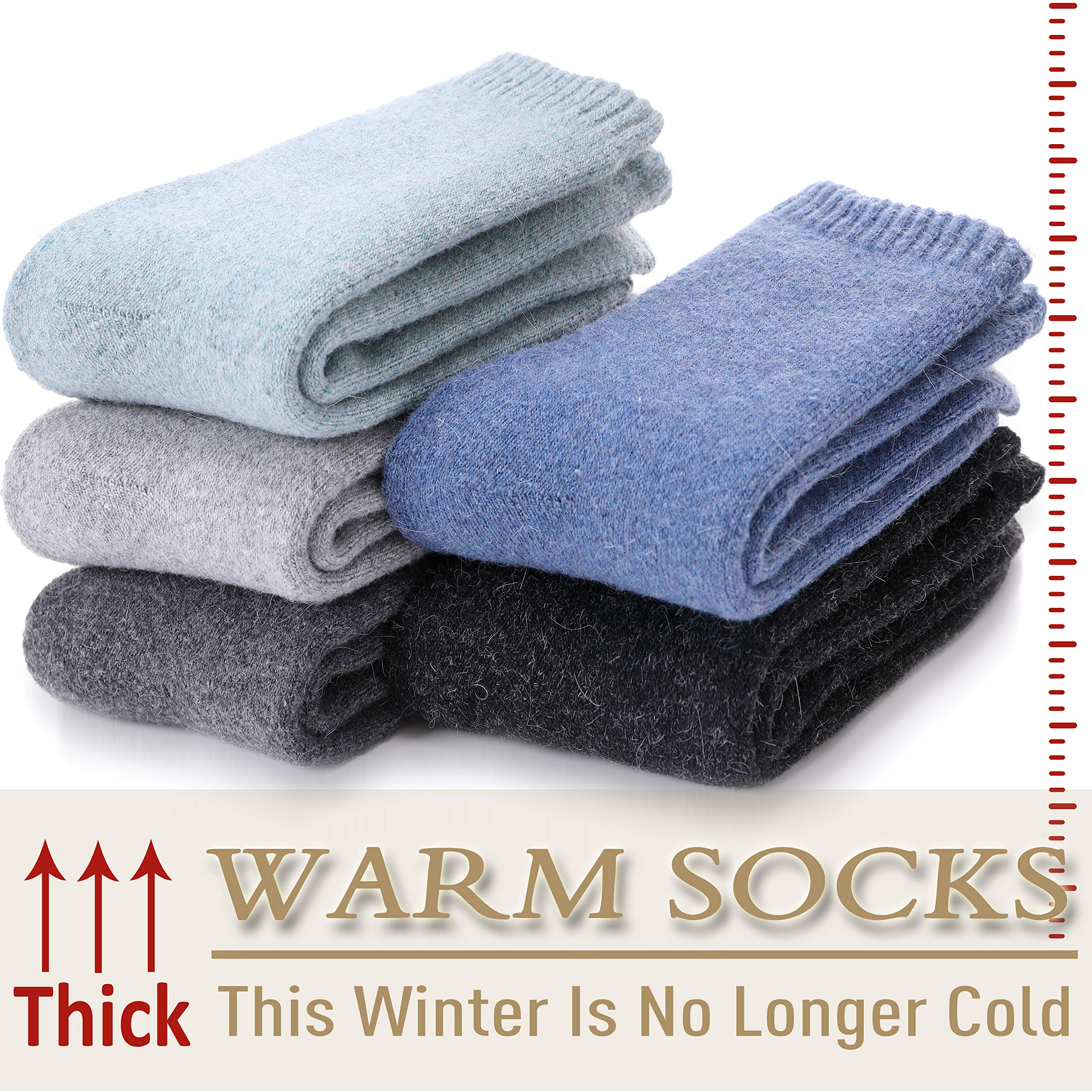 EBMORE 5 Pairs Women Merino Wool Boot Socks Thermal Hiking Winter Warm Thick Cozy Cabin Crew Comfy Socks for Ladies: One Size Solid Color(5 Pairs)
