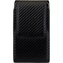 SumacLife Carbon Fiber Vertical Pouch Holster Belt Clip with 360 Swivel, Magnetic Flap, for Smartphones - Retail Packaging - Black