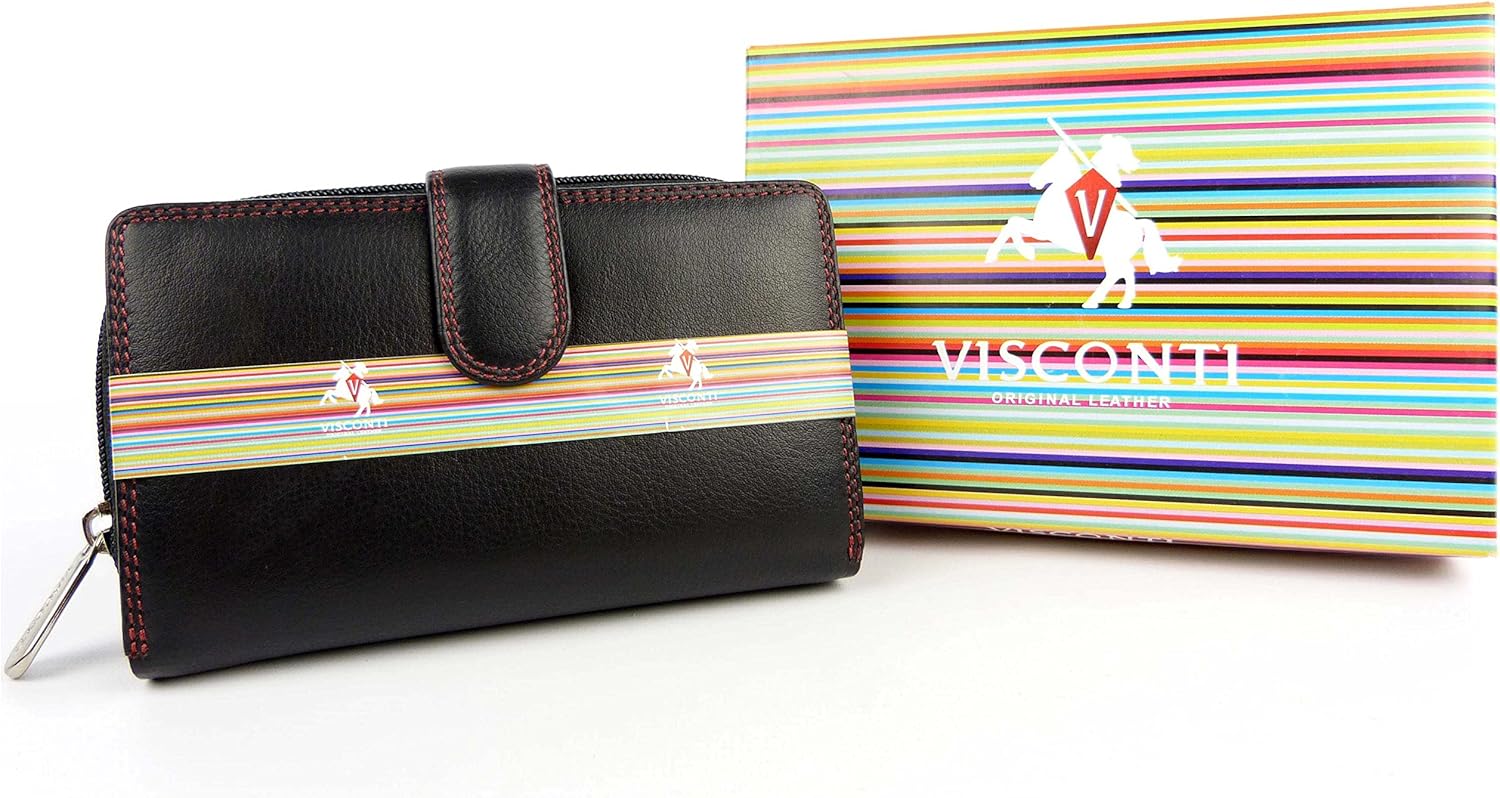 Visconti Women's Soft Leather Red Two Tone Purse Wallet Onesize Black
